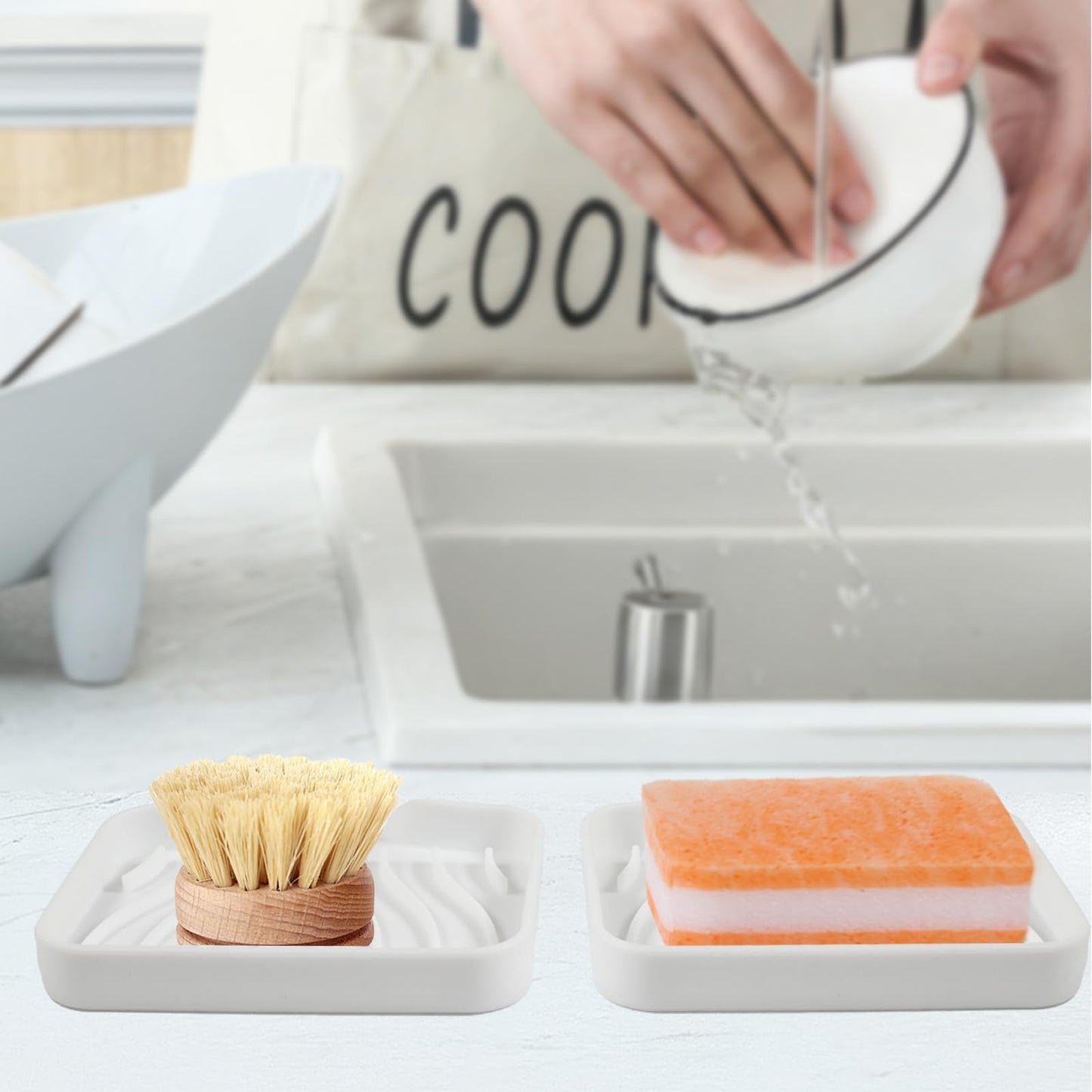 YoHyien 2 Pcs Silicone Soap Dish with Drainage, Anti-Slip Soap Holder, Self Draining Soap Tray for Shower, Bathroom & Kitchen