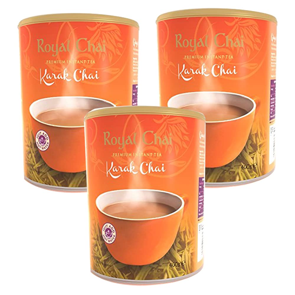 Royal Karak Chai Unsweetened Instant Tea - Natural, Premium, 400g (Pack of 3)