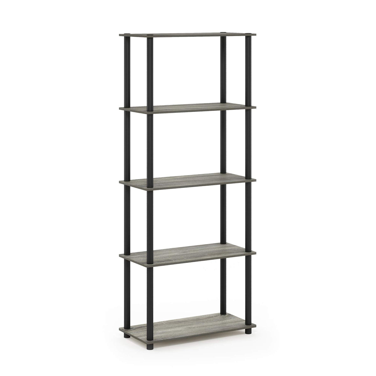 Furinno Turn-N-Tube Toolless Assembly 5-Tier Storage Shelves, Grey Book Shelf, Open Storage Bookshelf, for Organization and Storage, Living Room