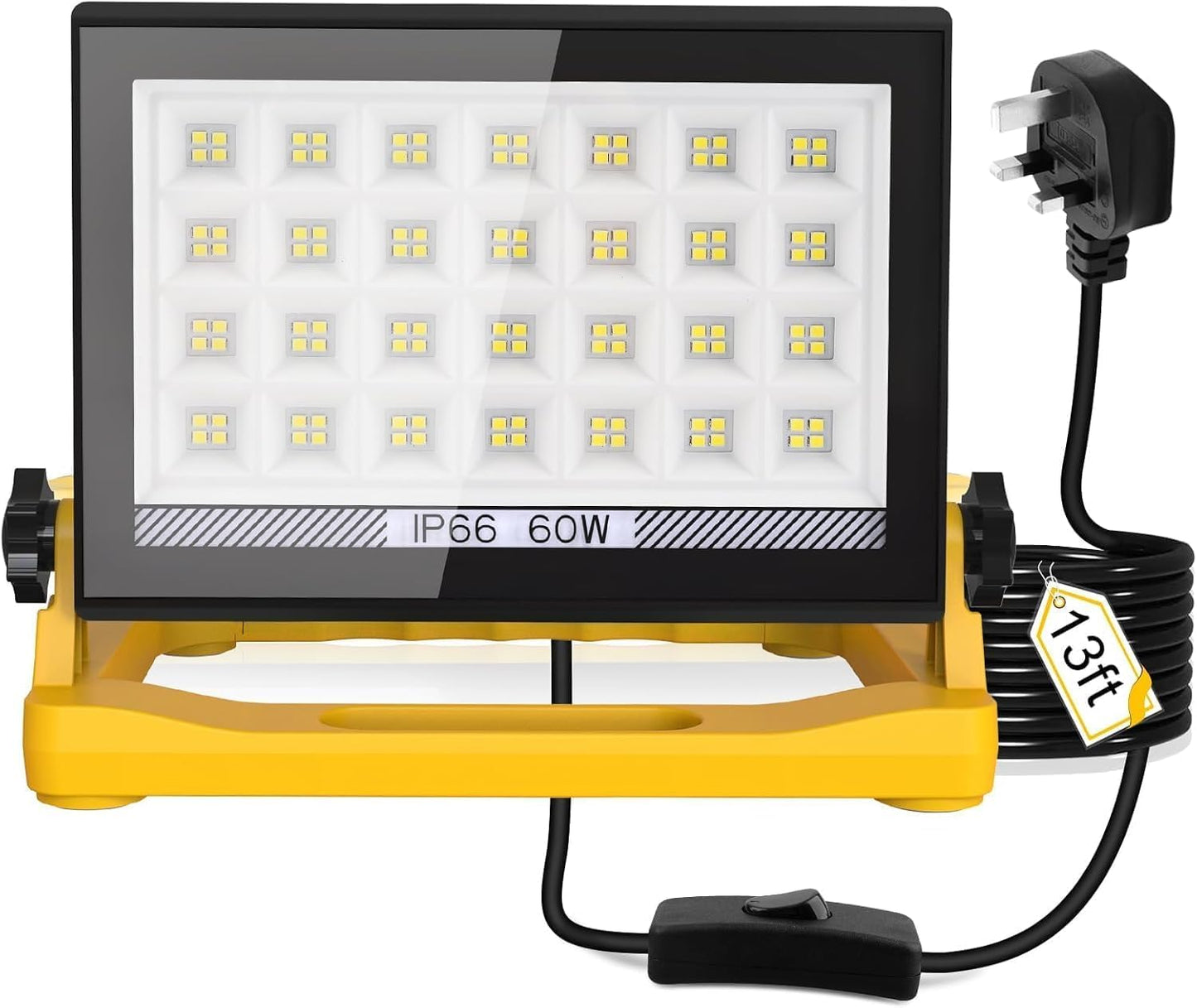 60W LED Work Light, 5400LM Job Site Lights with Handle, Plug in FloodLight with 13ft Wire & Switch, Portable Work Lights 240V Mains Powered Loft