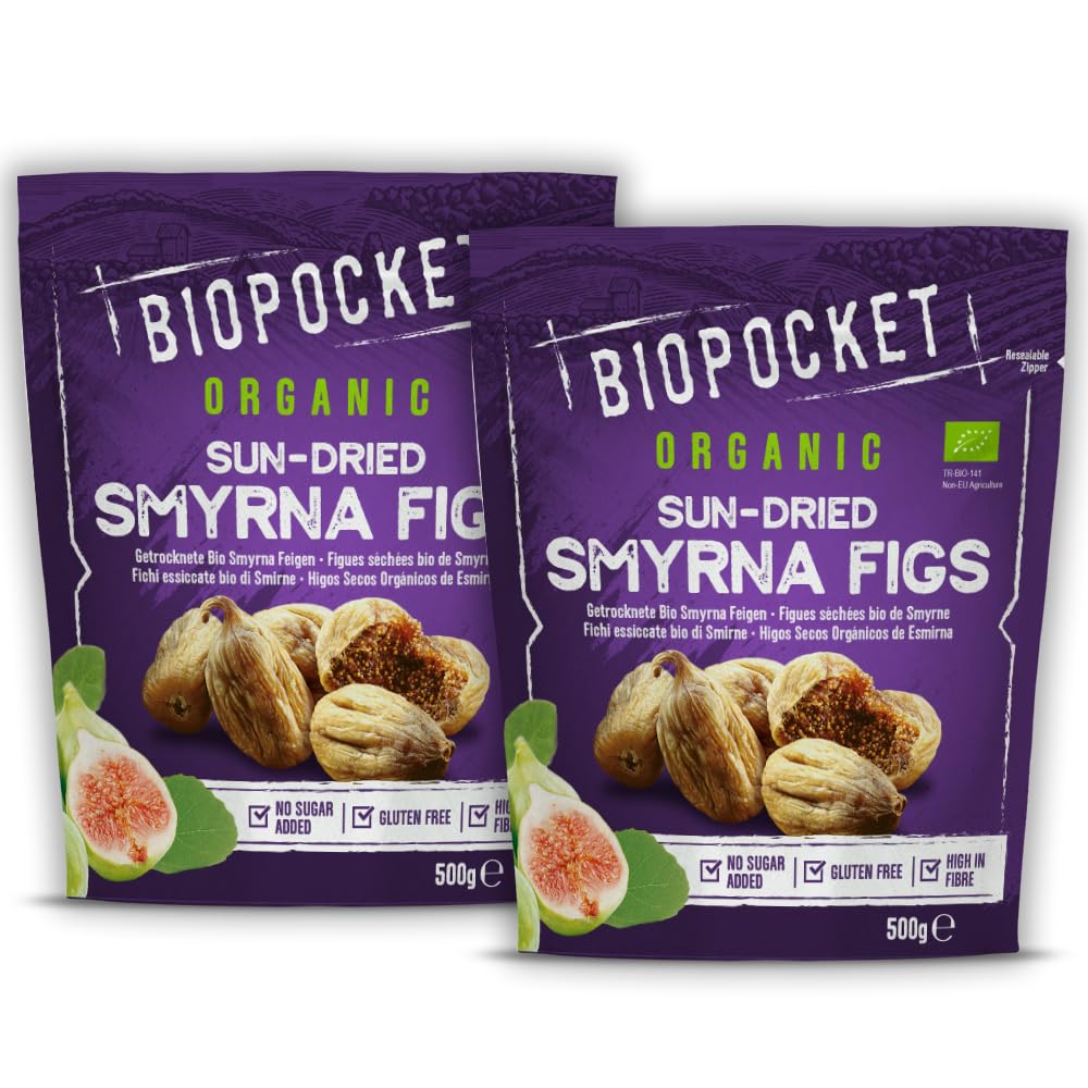Biopocket Organic Dried Smyrna Figs, 2 x 500 g