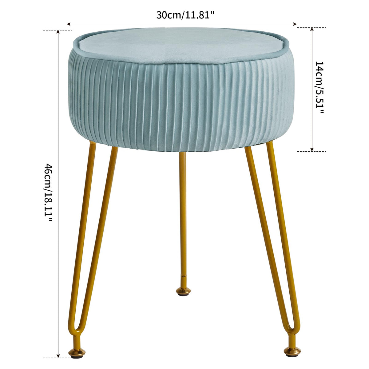 IBUYKE Makeup Vanity Stool, Velvet Round Footrest Ottoman, Blue L/G-30H