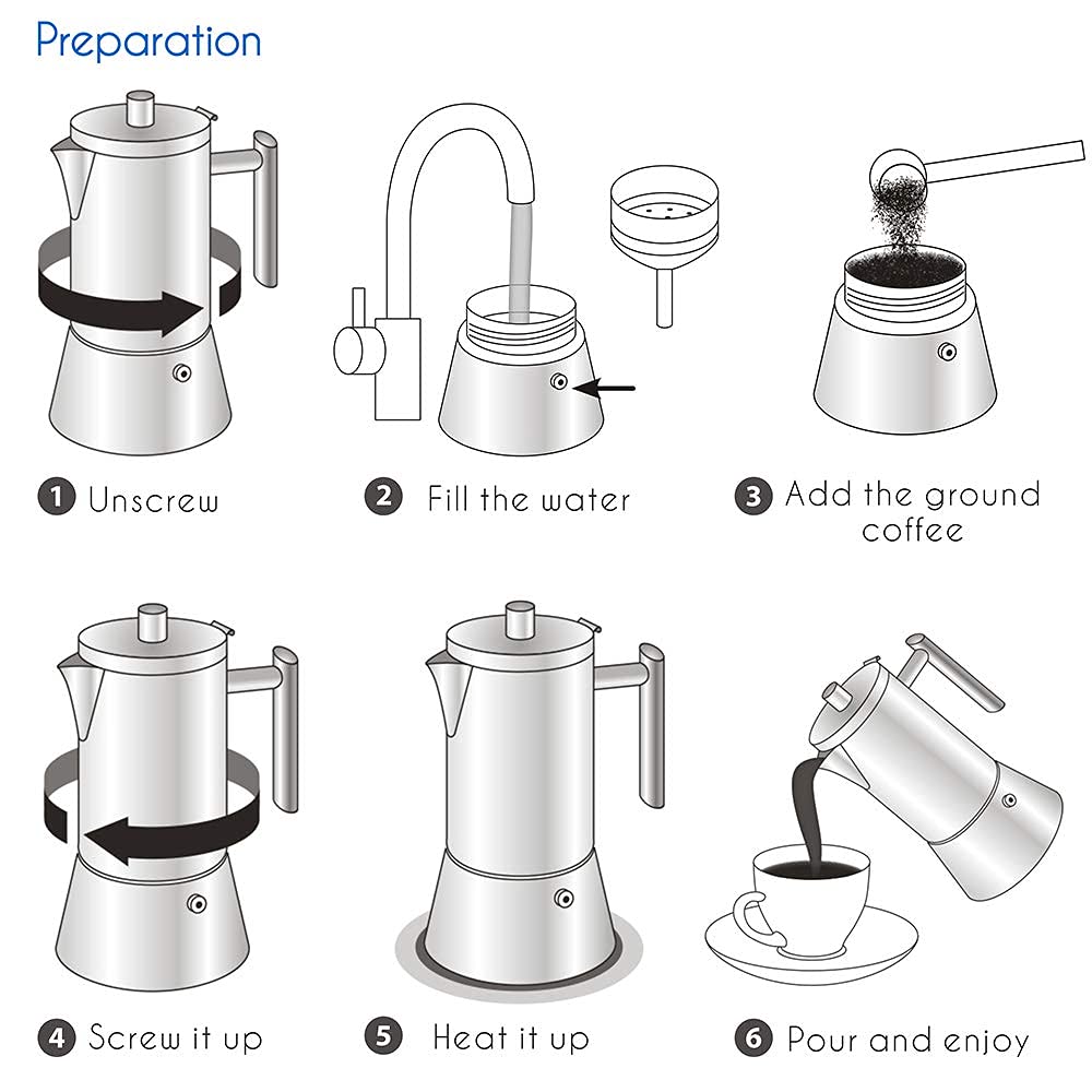 Easyworkz Diego Stovetop Espresso Maker Stainless Steel Italian Coffee Machine Maker 4cup 200ml Induction Moka Pot