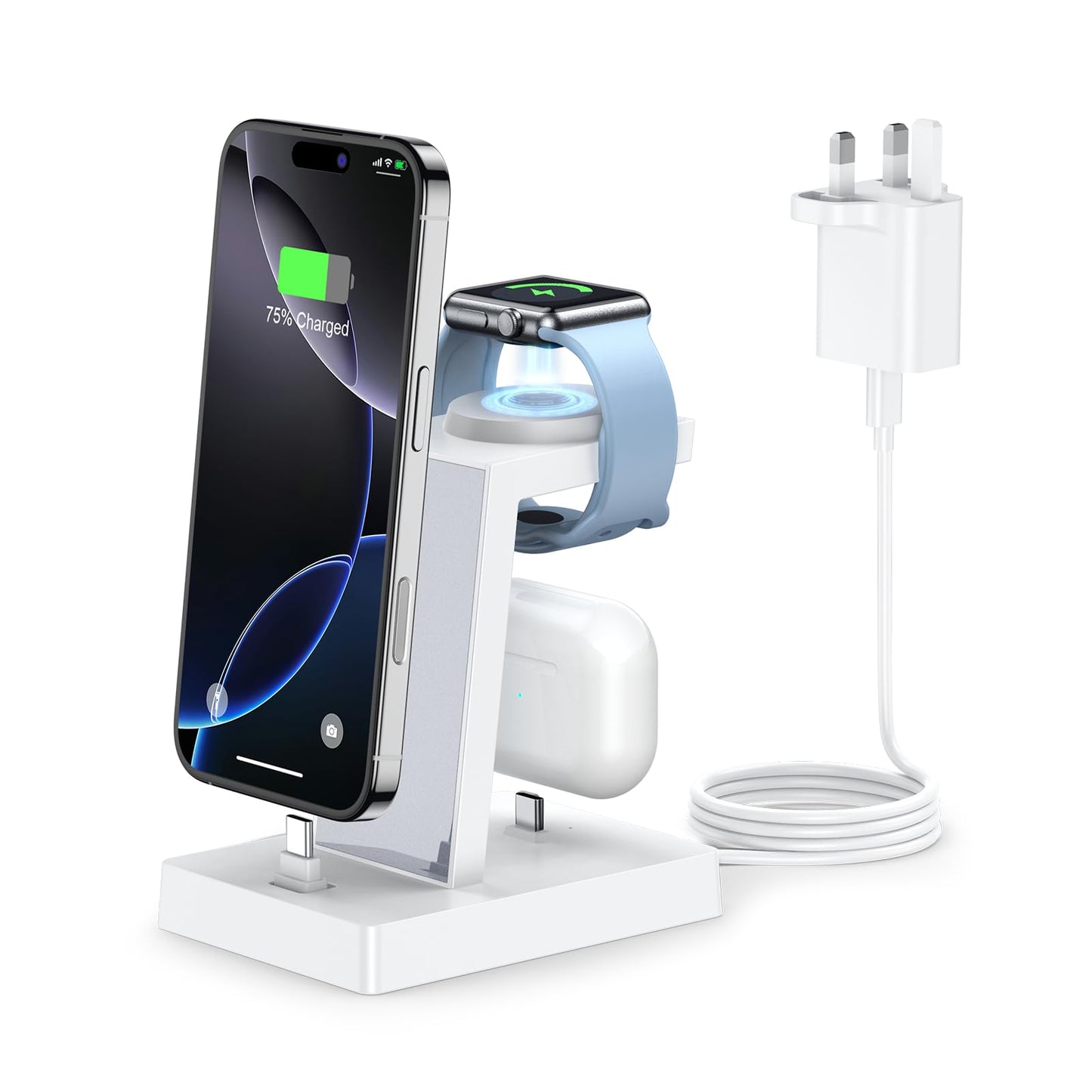 3 in 1 Charger Stand - ADADPU 3 in 1 Charging Station (30W Power Adapter Included) Max 27W Output, Apple Multi Charger for iphone 17 16 15 Series,