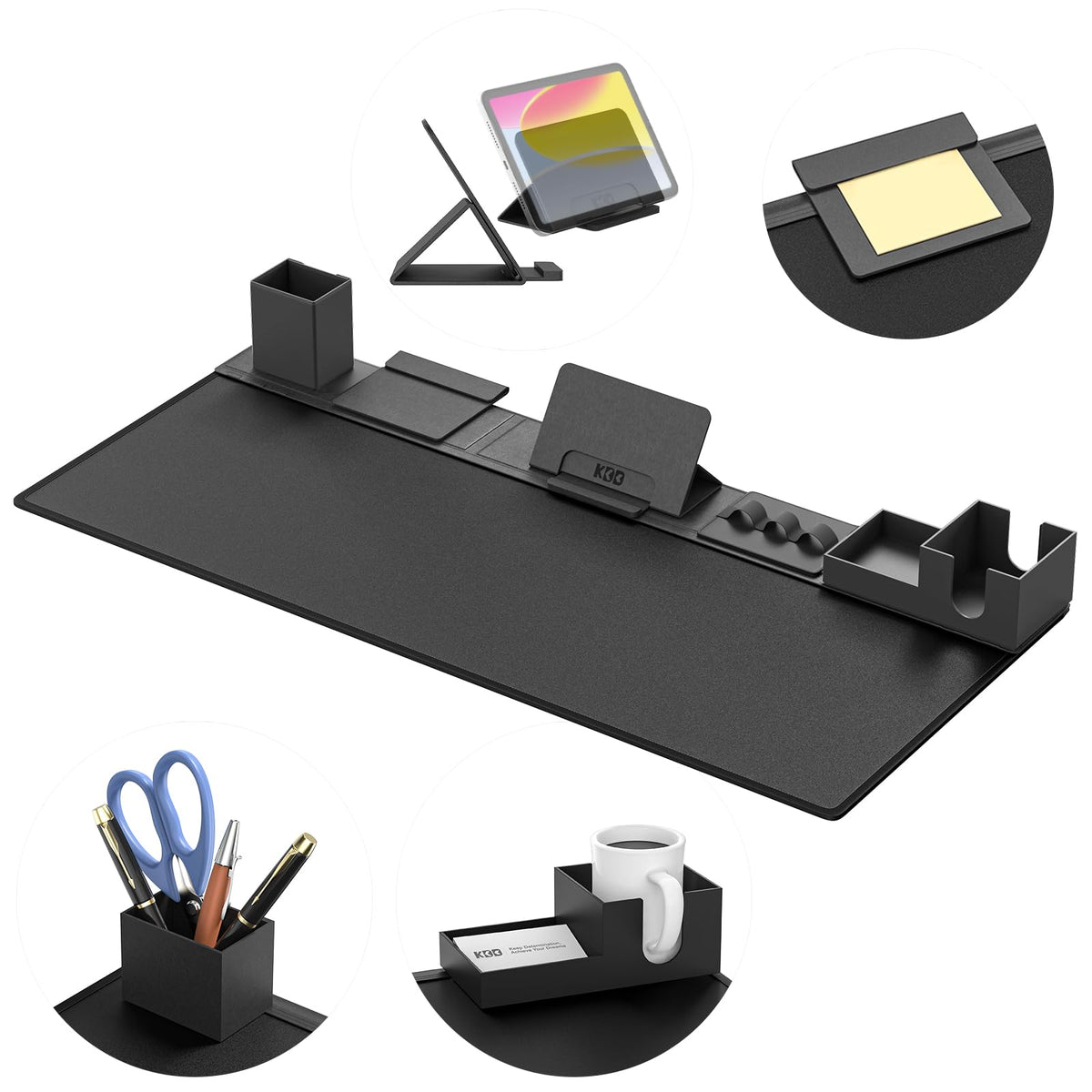 KDD Desk Pad Mat Set, 6 in 1 Mouse Mat with Magnetic Desktop Storage Accessories DIY Feature for Phone,Tablet Stand/Cup Holder/Pen Card Holder/Cable