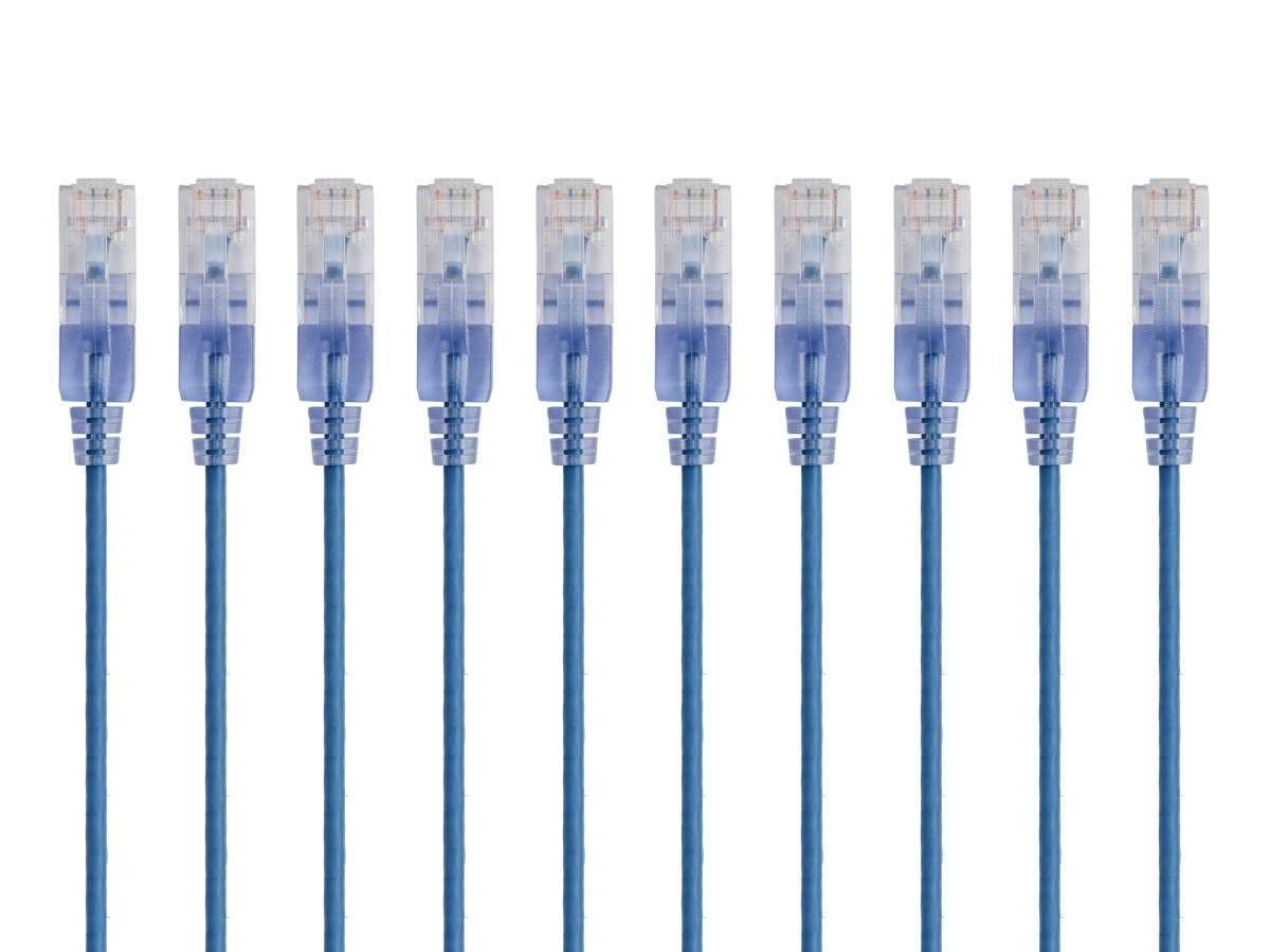 Monoprice Cat6A Ethernet Patch Cable - Network Internet Cord - 0.3M (1ft) - Blue (10-Pack) RJ45, Stranded, 550Mhz, UTP, Pure Bare Copper Wire, 10G,