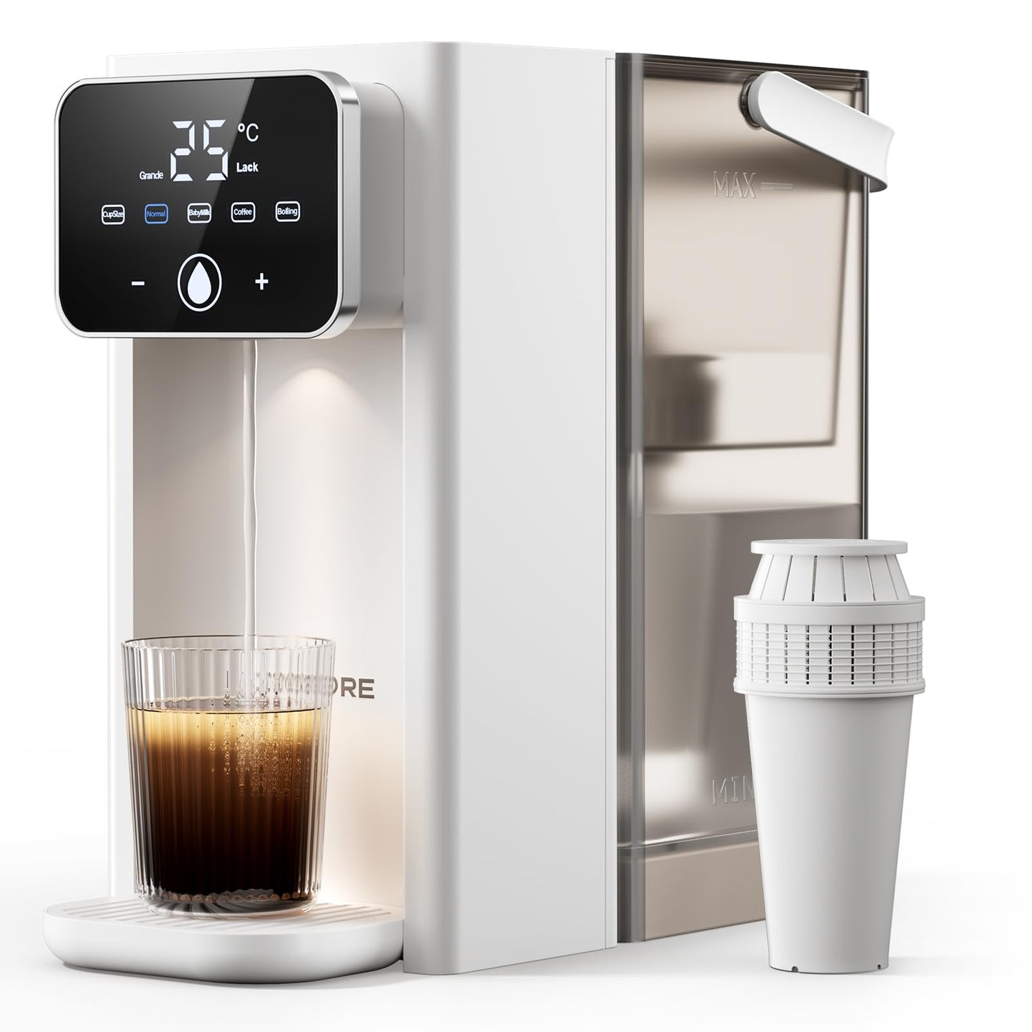 KOMORE 3L Instant Hot Water Dispenser, Filter Water Dispenser with 16 Adjustable Temperature Settings, 2200W Fast Boil, Electric Kettle with LED Touch