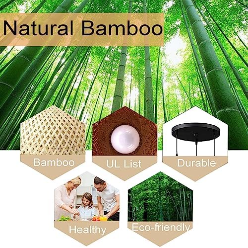GCQ Bamboo Lantern Pendant Lamp, Retro Japanese Style E27 Chandelier Hanging Light Ceiling Lighting Fixture for Living Room Bedroom Restaurant Cafe Teahouse Bar Dining Room Club (Bamboo Lantern)