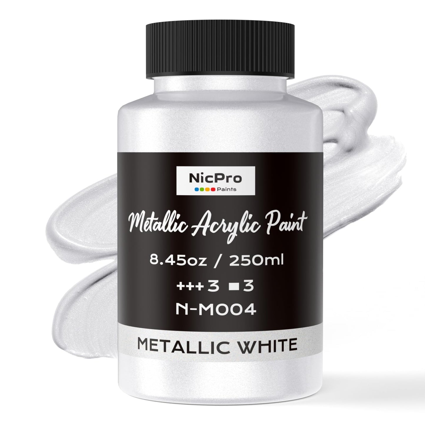Nicpro Metallic Pearl White Acrylic Paint, 8.45oz/250ml Large Pearlescent Acrylic Paint, Non Toxic, Non Fading Craft Paints for Metal, Wood, Clay,