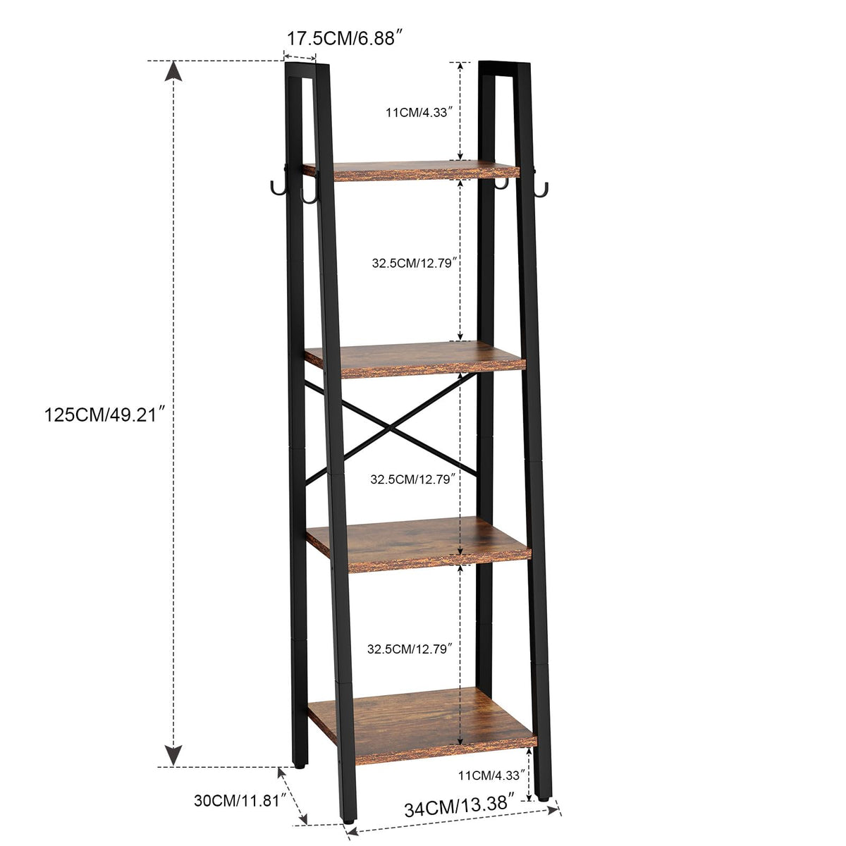 YMYNY 4 Tier Ladder Bookshelf, Height 125CM Bookcase, Freestanding Storage Organiser Shelves, Shelving Unit for Living Room Bedroom, Kitchen, Plant