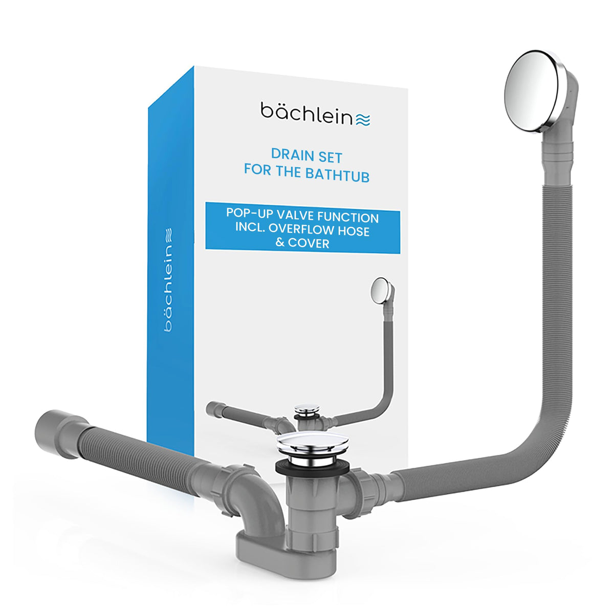 B?chlein Pop-up Drain for The Bathtub, pop-up Function with Sieve for a Clean Bathtub Drain, Complete kit with Flexible Overflow, Overflow Cover and