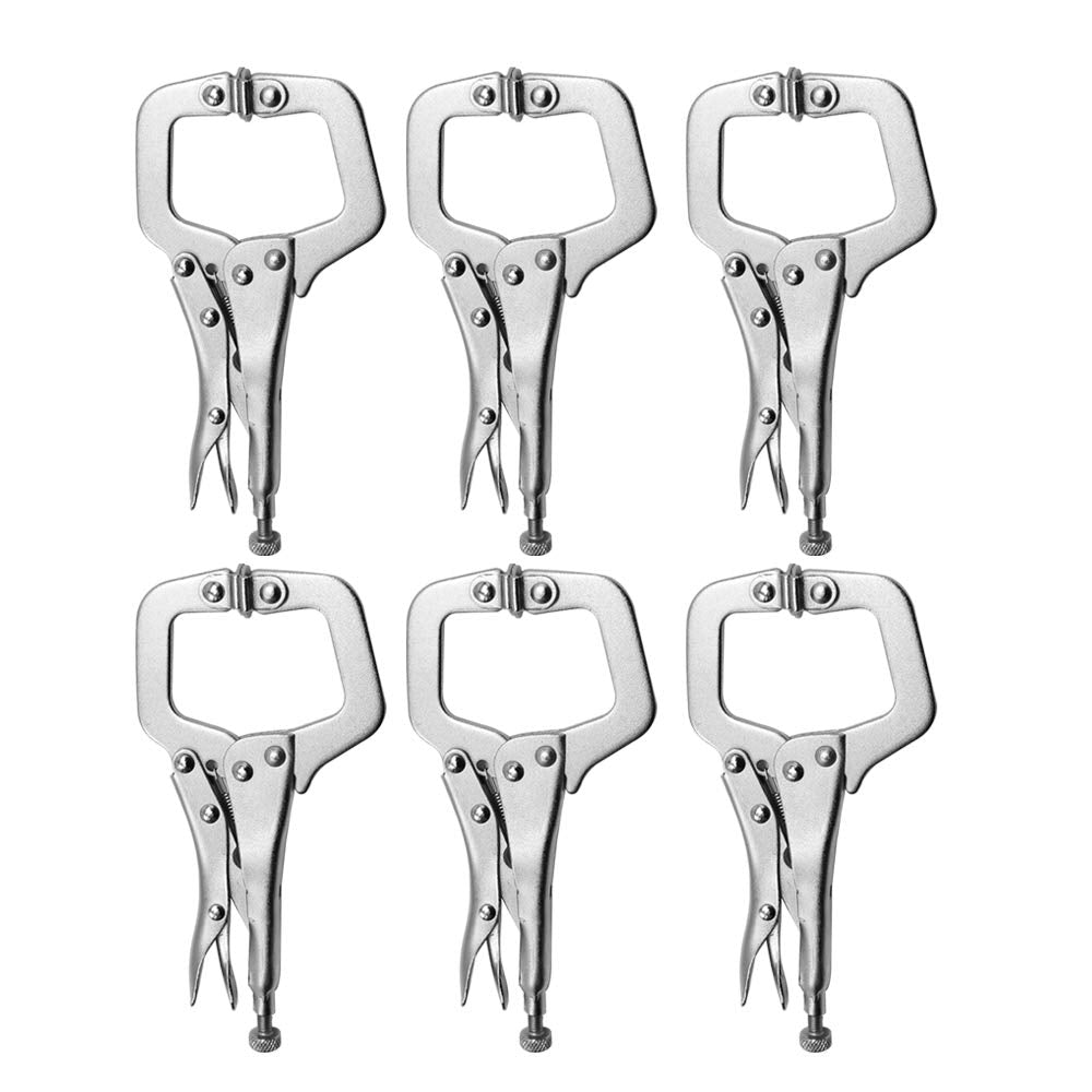 Hoypeyfiy 6pcs Metal Grip Locking C Clamp Pliers with Adjustable Screw and Swivel Pads, Easy and Quick Release Welding Pliers for Uneven Surfaces,