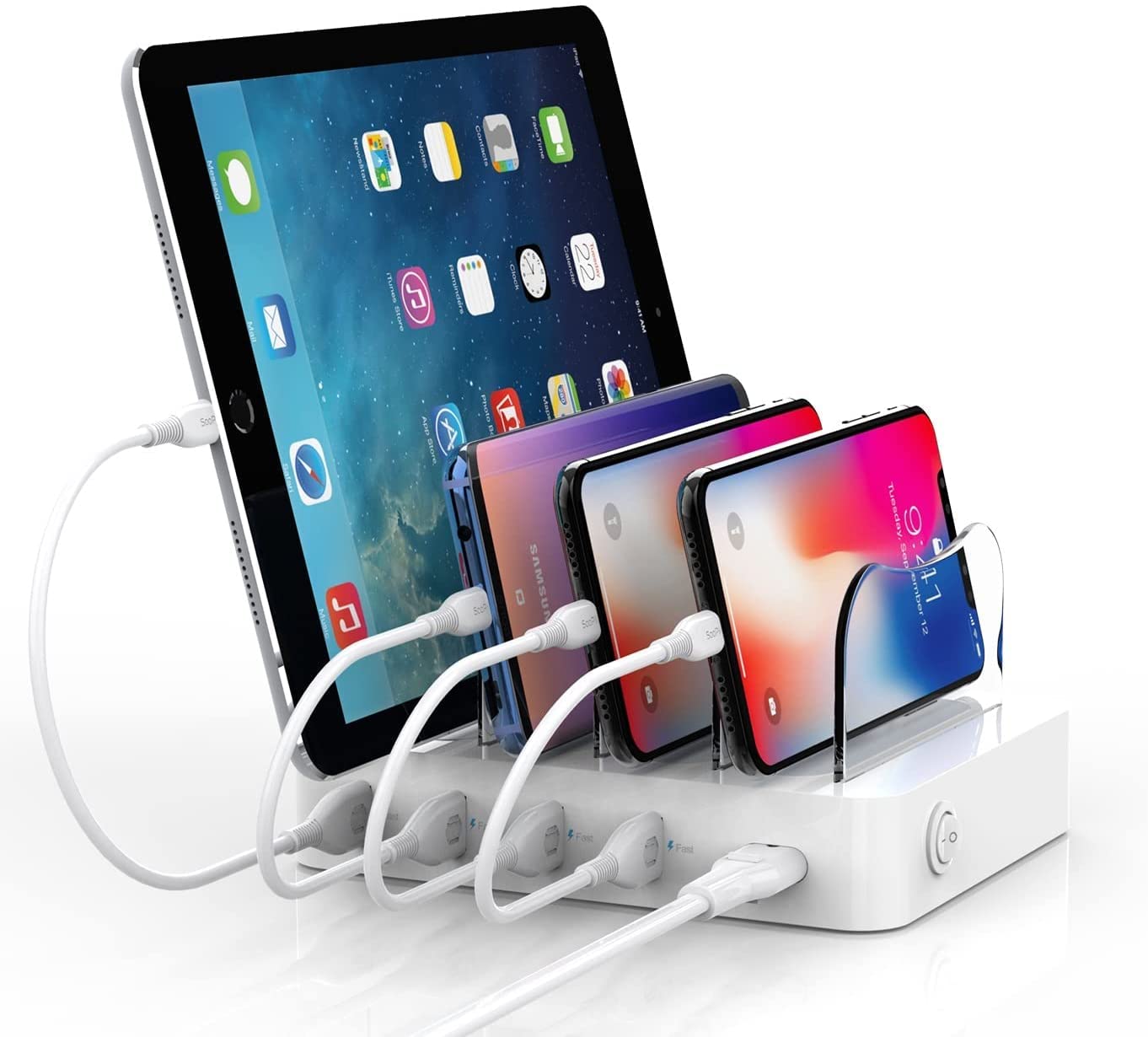SOOPII Charging Station for Multiple Devices, 4-Port Charger Station with 4 Charging Cables Included,Charge Station for for Phones and Other