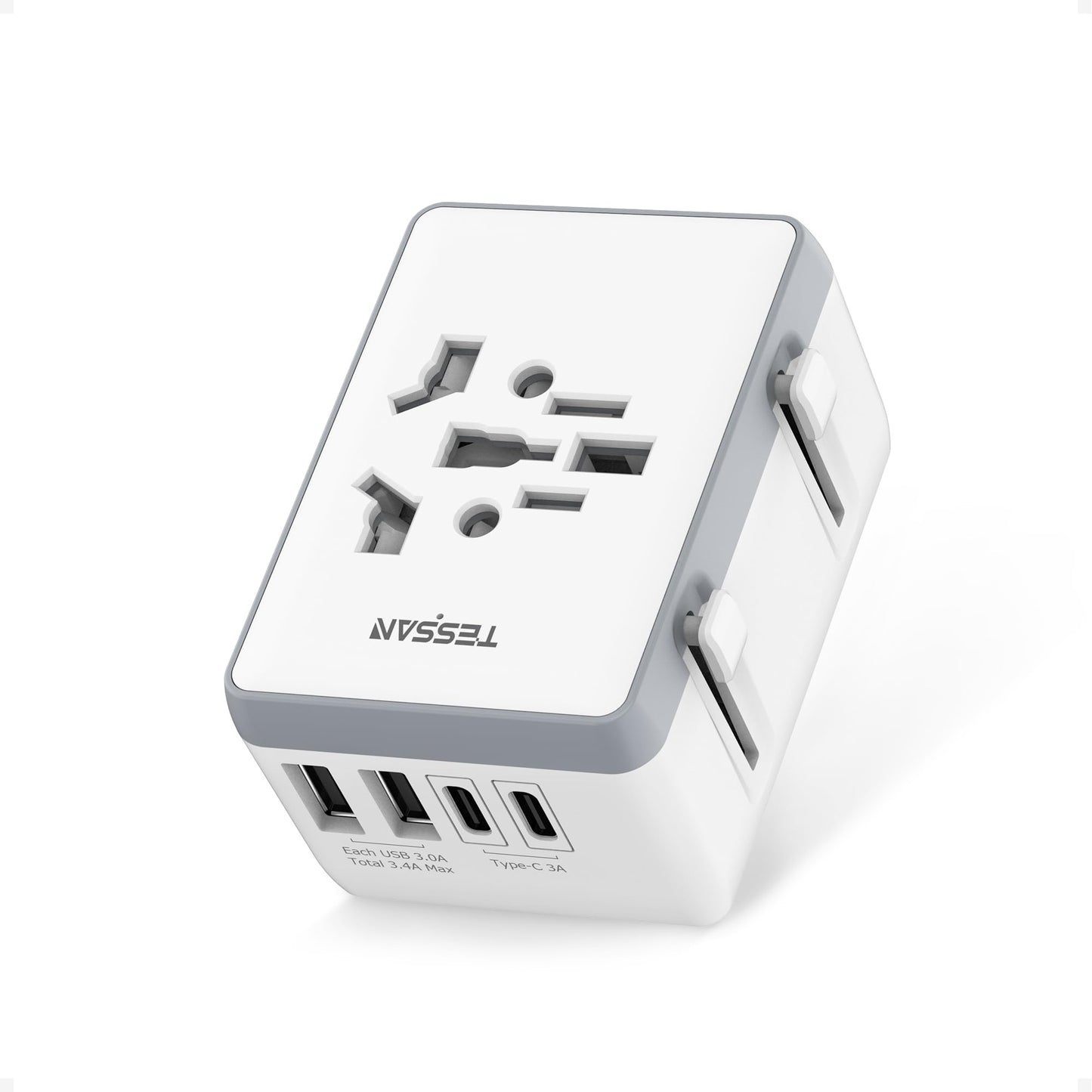 TESSAN Universal Travel Adapter with 2 USB C and 2 USB A, International Travel Plug UK to World, Worldwide Essentials Plug Adaptor for Multi Countries