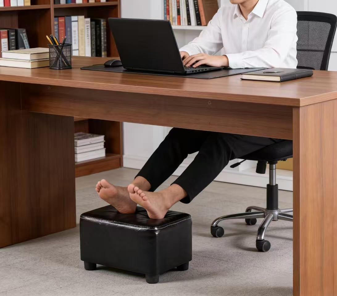 Solafas Small Footstool Footrest Pouffe Chair Stool Ottoman for Bedroom Living Room (Black)