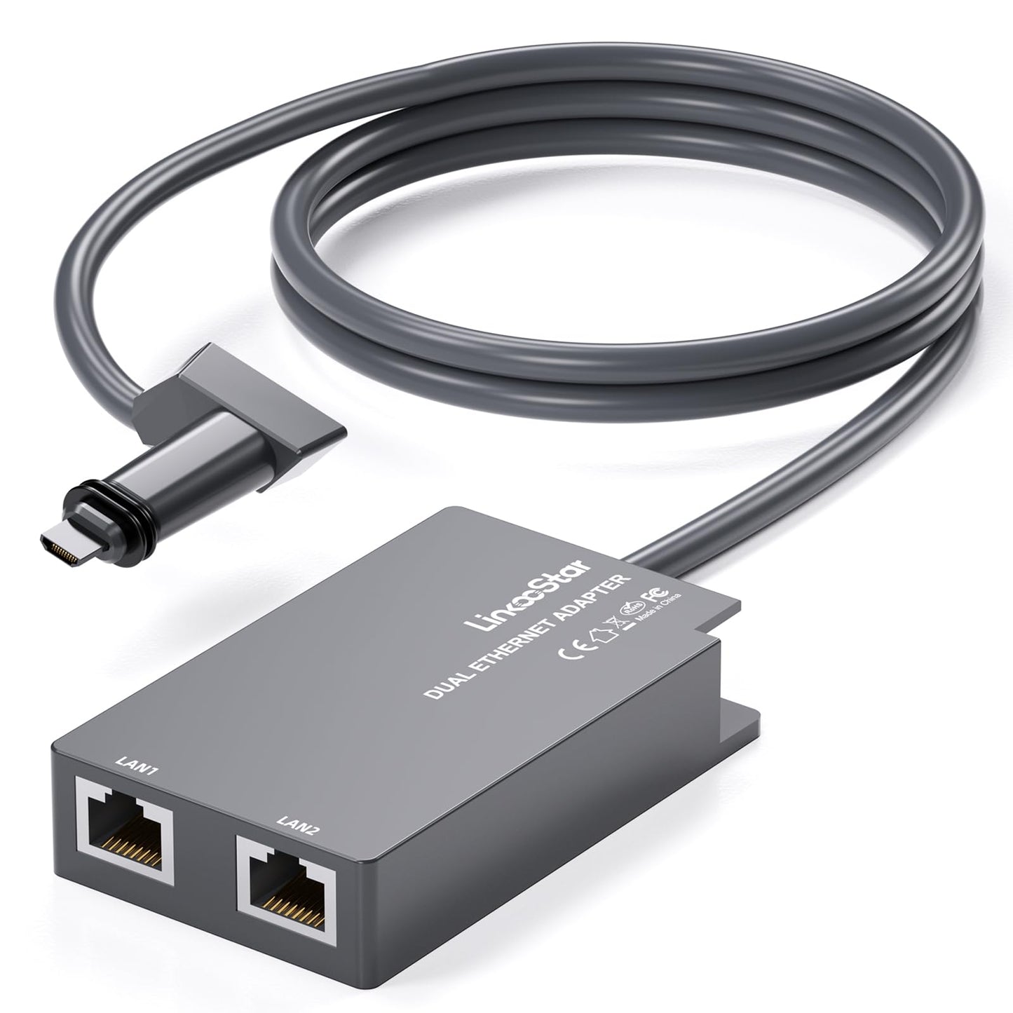 DuHeSin Dual-Ports Starlink Ethernet Adapter Gen 2, Multi-Ports Starlink V2 Ethernet Adapter for Wired External Network - 2 Devices Networked