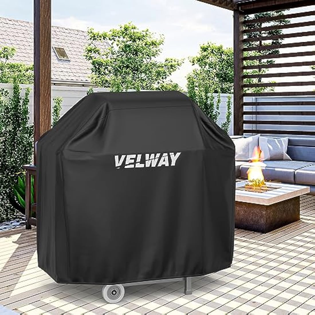 Velway Barbecue Cover Waterproof Grill Cover - Heavy Duty 210D Oxford Fabric Outdoor BBQ Cover UV protection Dust-Proof Windproof Weatherproof Durable with Storage Bag Black 117x66x117cm
