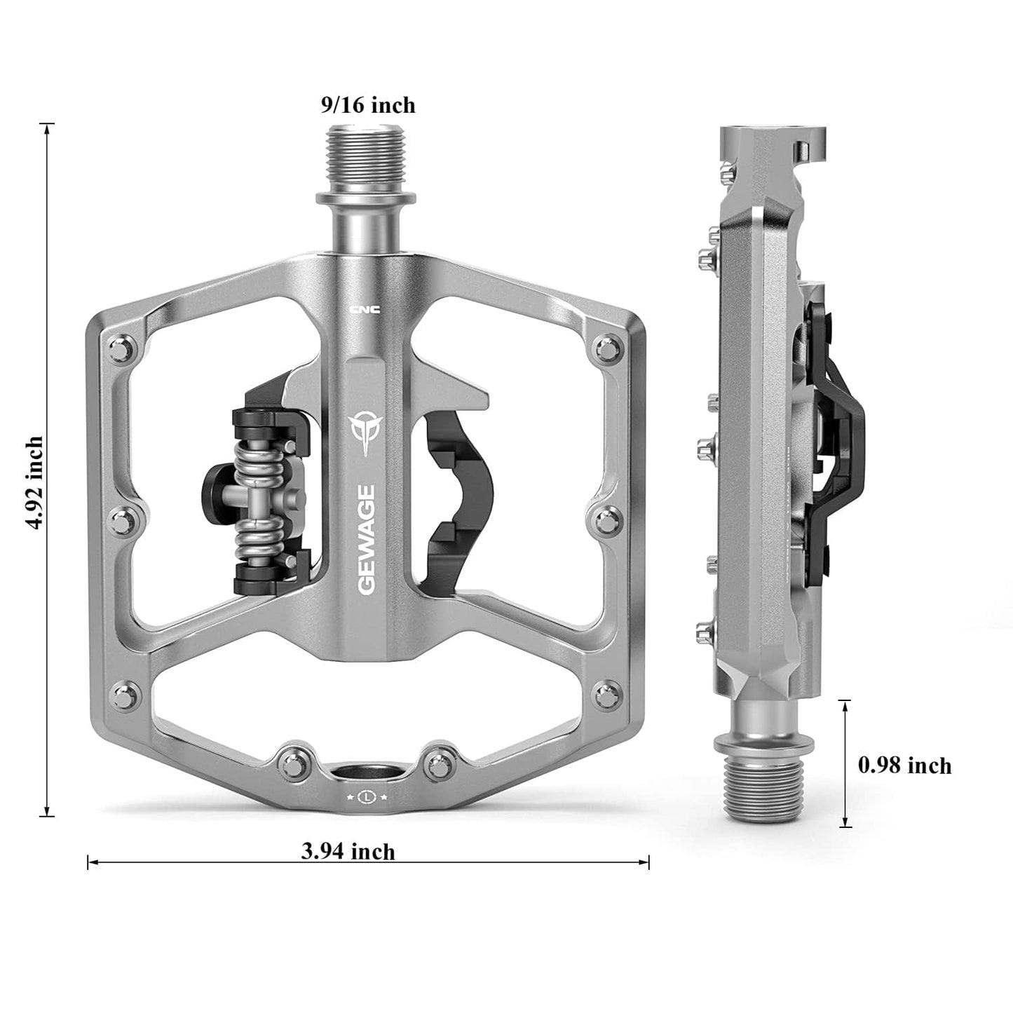 GEWAGE Mountain Bike Pedals - Dual Function Flat and SPD Pedals - 9/16" Compatible for Road, Mountain, BMX Bike