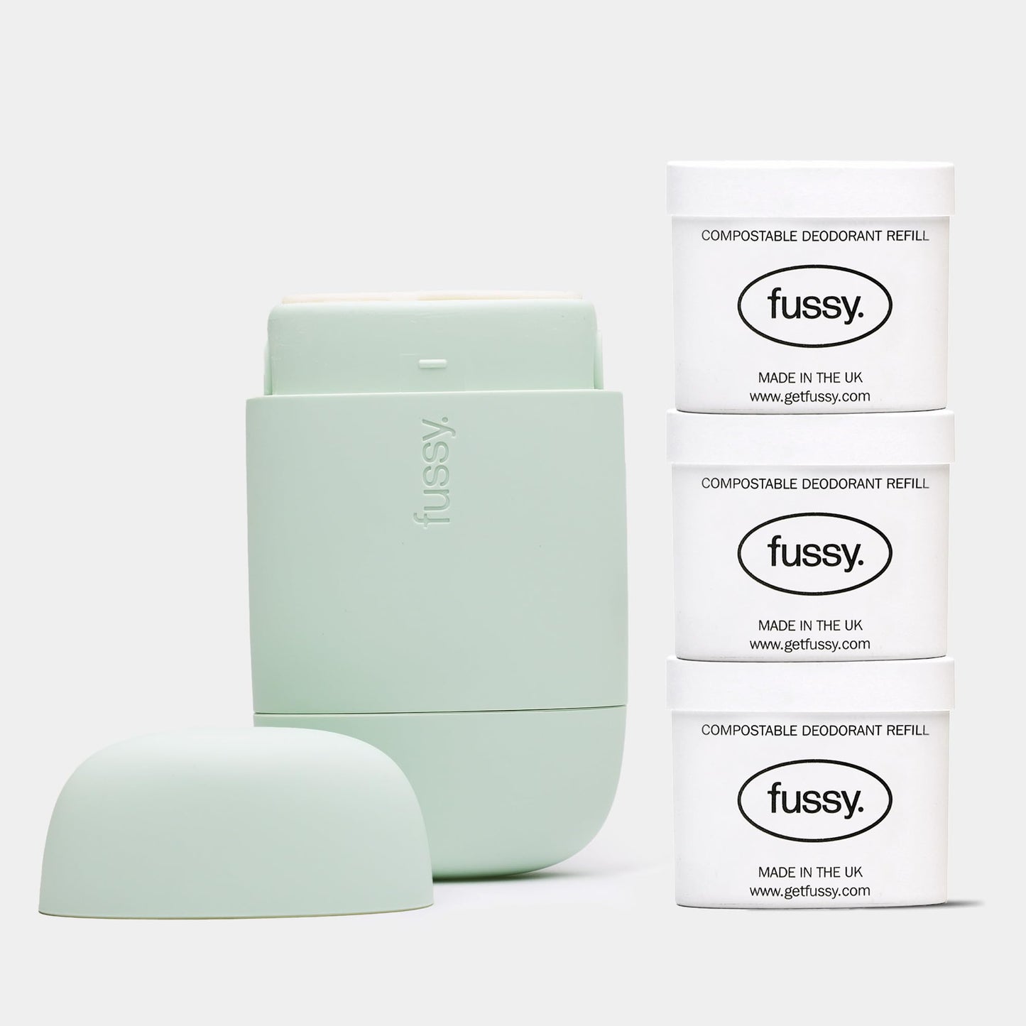 Fussy - Natural Refillable Deodorant - Aluminium Free - 24 Hour Protection - Lime Scent (3 x 40g) & Mint Green Case - Lime, Basil & Mandarin - Vegan &