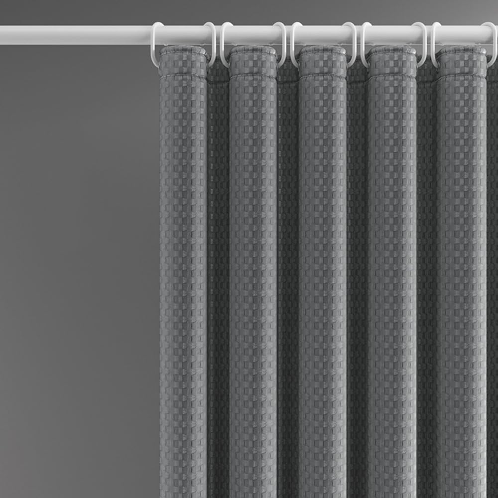 Lkw Ogechi 180/200/240cm Long Grey Anti-mould Shower Curtains, Wet Room Waterproof Polyester Shower Curtain, Waffle Weave Textured Extra Wide Washable