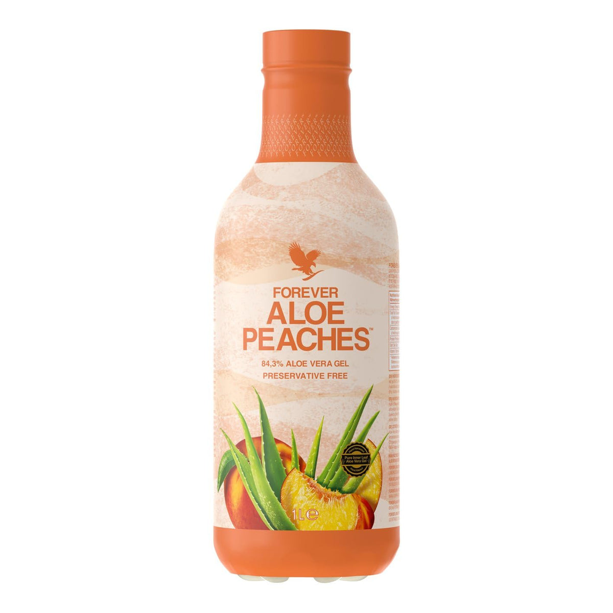 Forever Living Products Aloe Peaches PET, 1000ml, Peach Flavored Aloe Vera Gel, 83.4% pure inner leaf Aloe Vera gel, No added preservatives, Gluten
