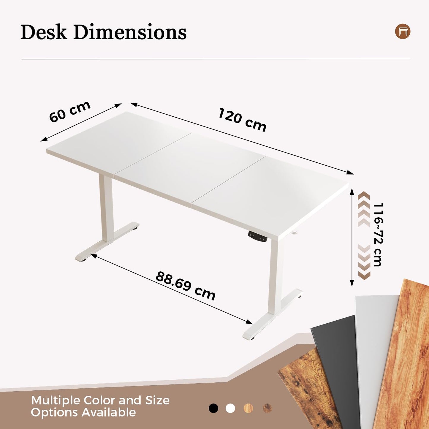 Klicelor Electric Standing Desk, 2 Memory Buttons for stand & sit, 120x60