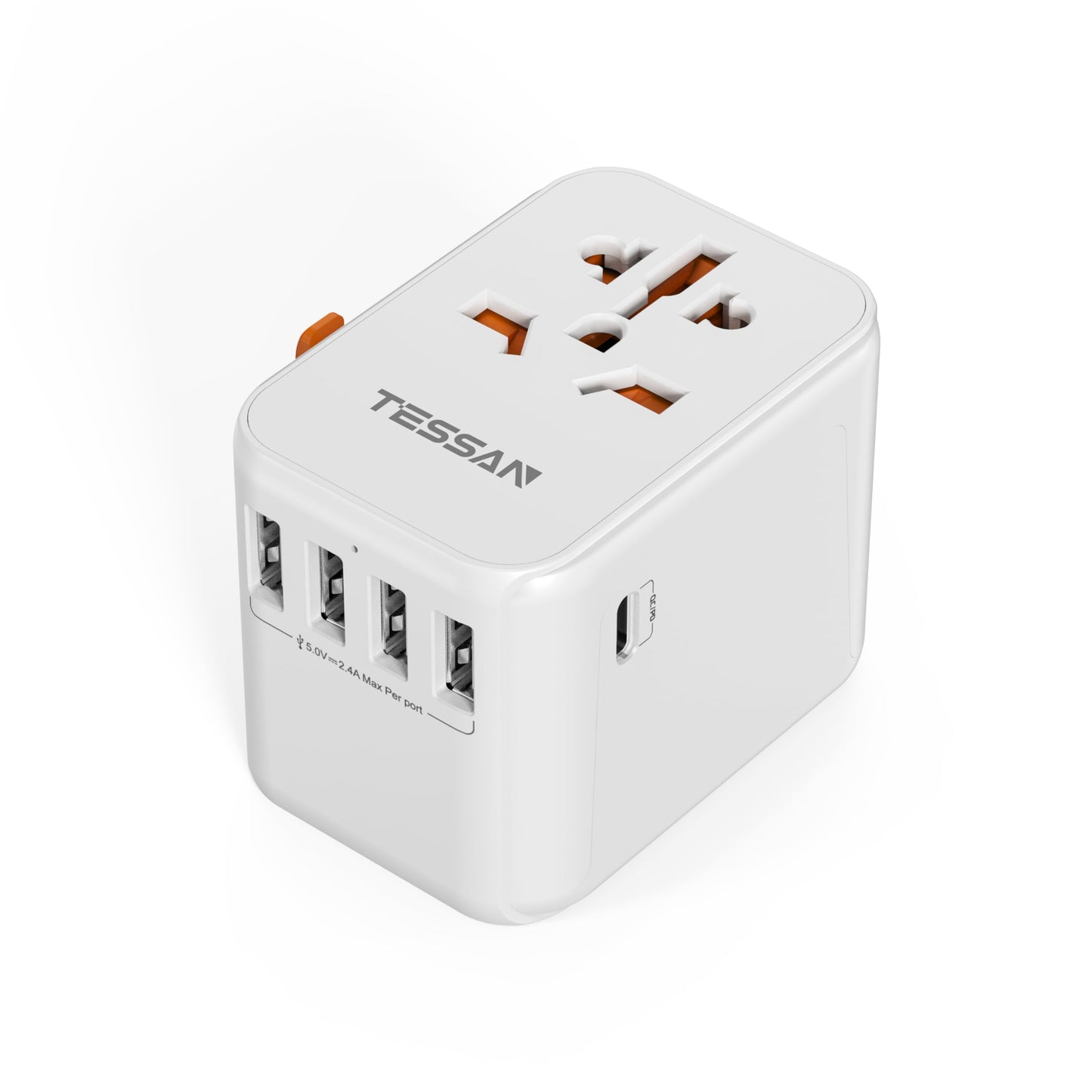 TESSAN Universal Power Adapter, International Plug Adapter with 5 USB Outlets(1 USB C), Travel Worldwide Essentials, Worldwide Power Outlet for US to