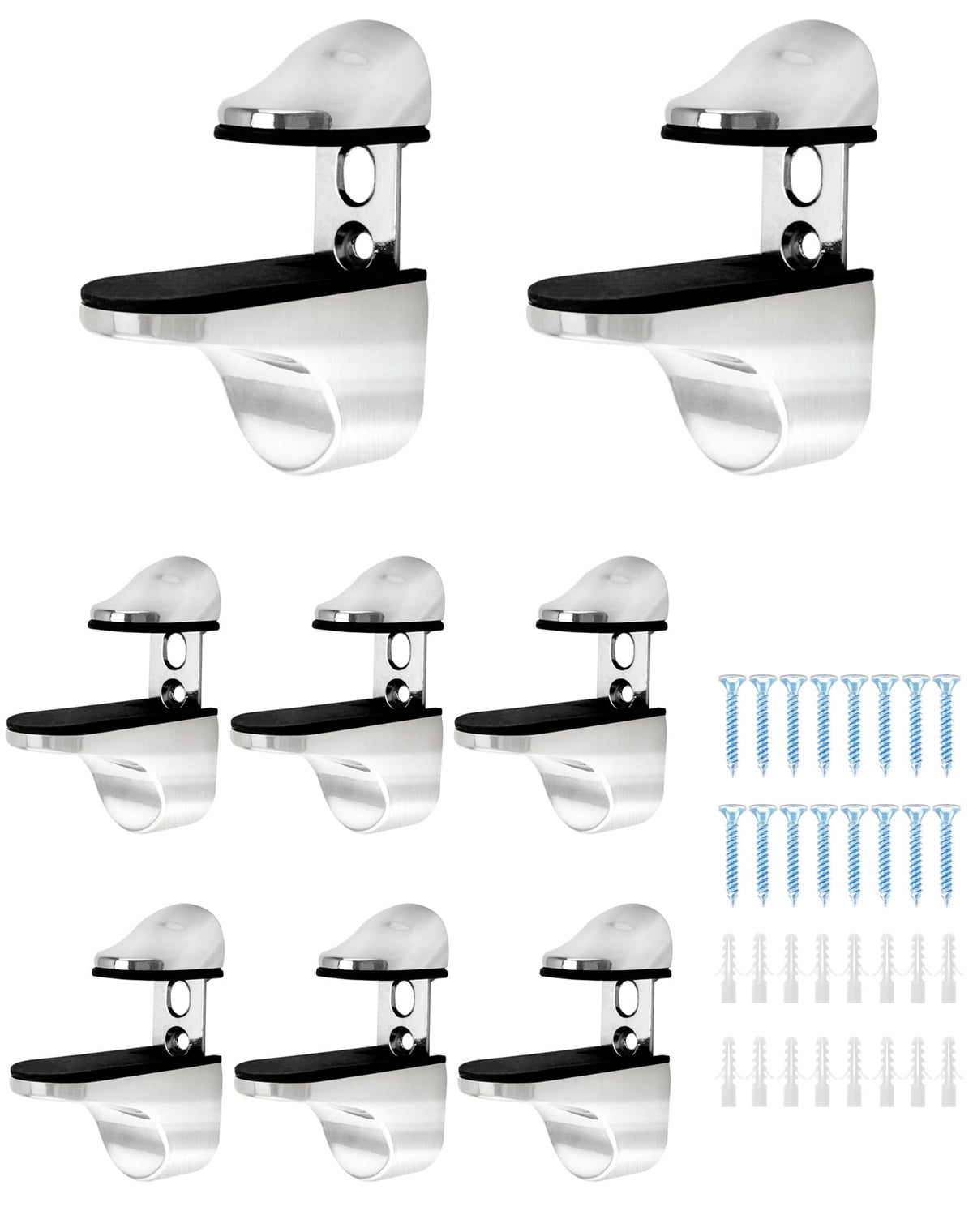 QWORK? 8 Pack Adjustable Glass Shelf Bracket, Wall Mounted Zinc Alloy Glass Shelf Support for 3-20 mm Thickness Glass