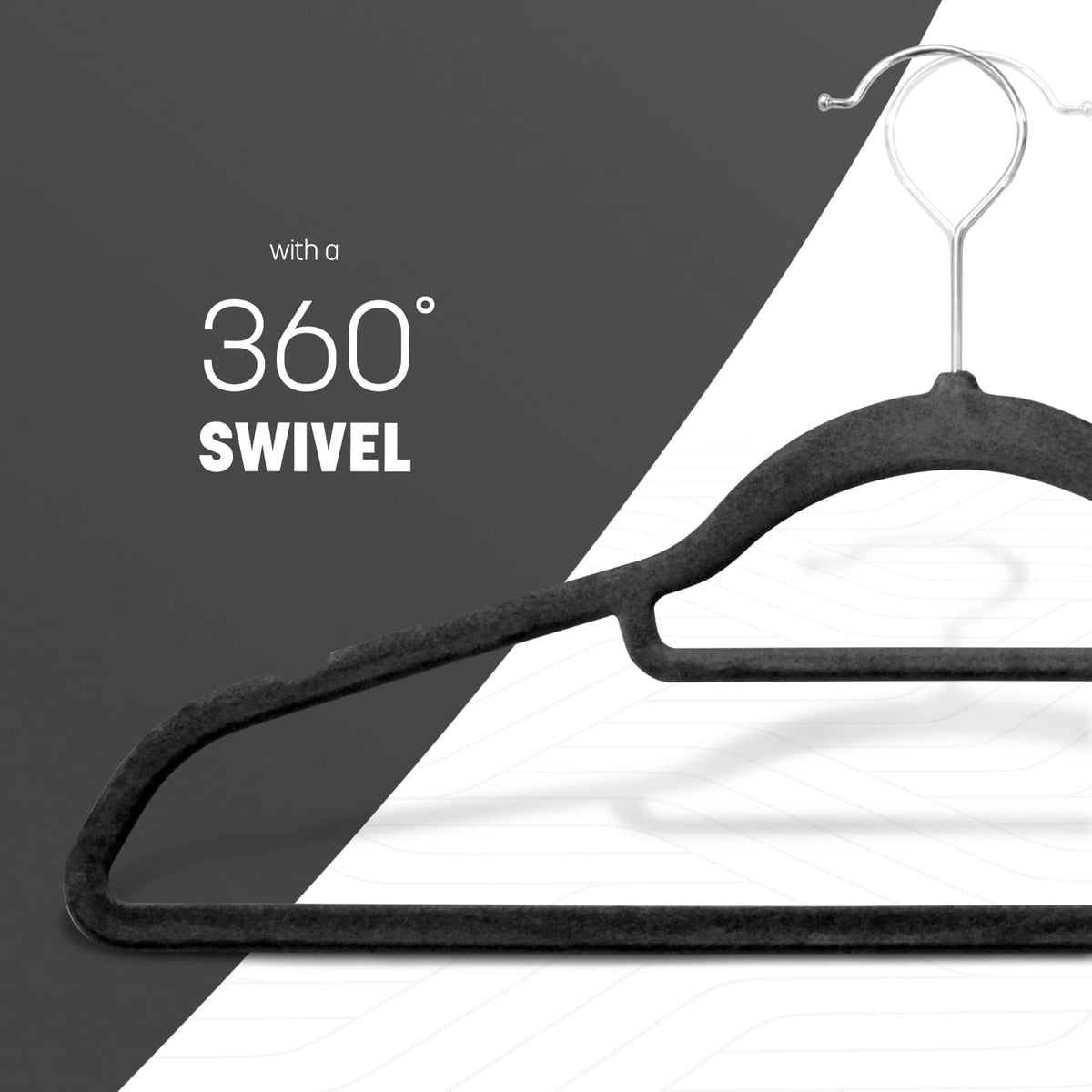 KEPLIN Velvet Hangers 20 Pack - Non-Slip Clothes Hangers with Tie Bar & 360° Hook - Durable & Sturdy, Space-Saving Wardrobe Organisers for Suits