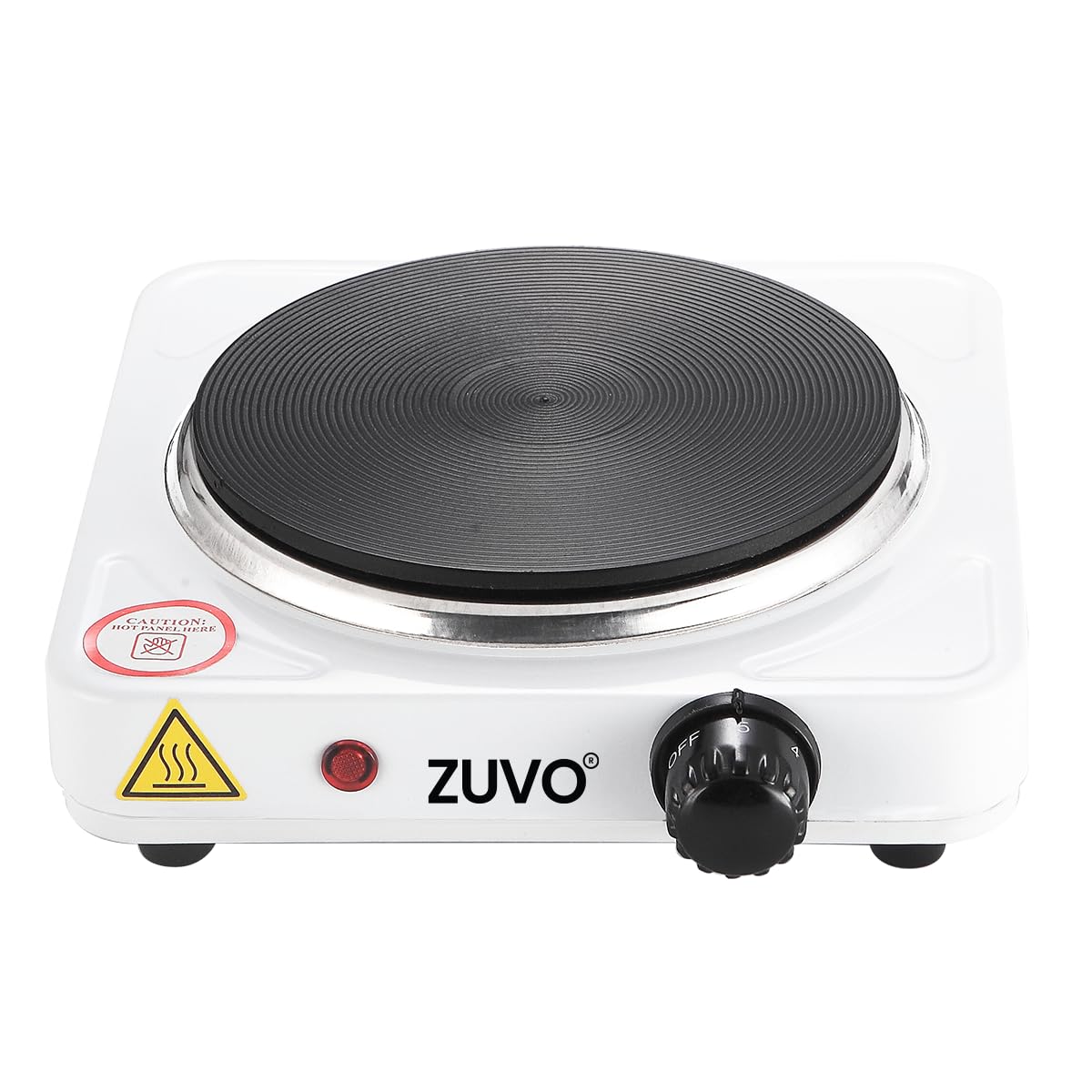 1500W Single Hot Plate - White Ring Stove Hob - Portable & with Adjustable Thermostat - Cast Iron Heating Plate - Best for Cooking - Zuvo