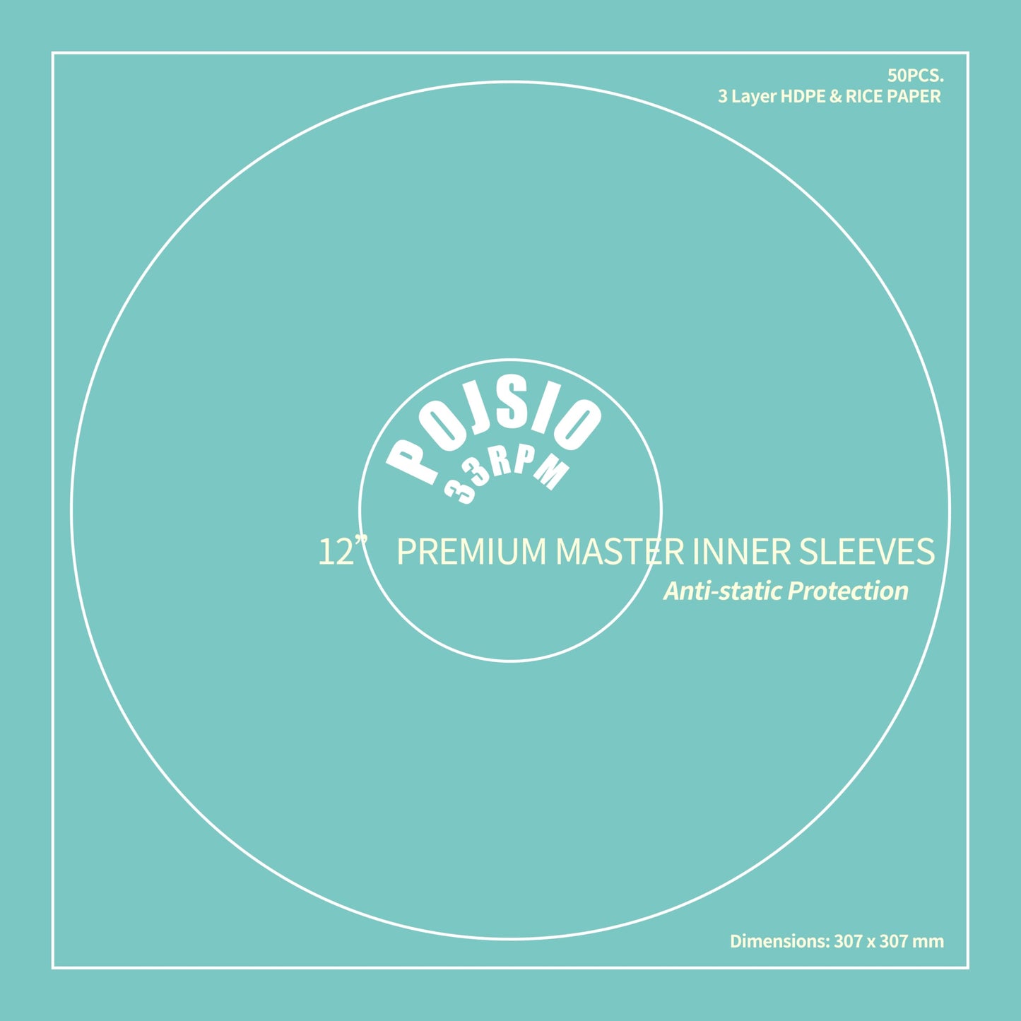 POJSIO 50 x Premium Anti Static Vinyl Sleeves 12 Inch |Made of 3 Layer HDPE+1 Layer Rice Paper| Vinyls Record Sleeves 12 Inch Poly Lined Inner