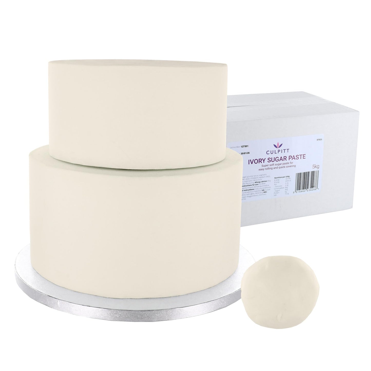 Culpitt Super Soft Sugar Paste | 5kg | Ivory Fondant Icing For Cake Covering, Ready To Roll, Easy To Use - 5kg