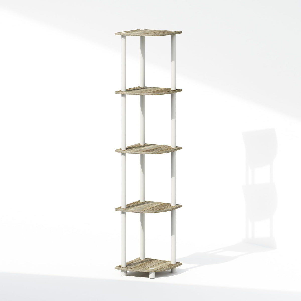 Furinno TURN-N-TUBE Corner Shelf, 5-Tier Corner Display Rack, Shelving Unit, for Organization and Storage, Living Room, Home Office, Garage, Bedroom