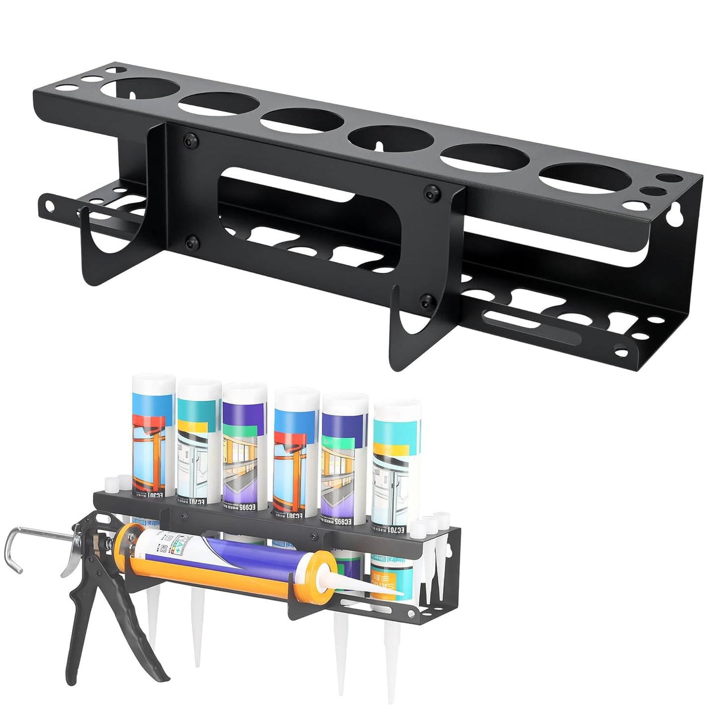 Silicone Tube Storage Holder, Wall Mount Caulking Tube Storage Rack,Caulking Guns Metal Holder Van Tool Storage,Van Racking Accessories Holds 6 Tubes