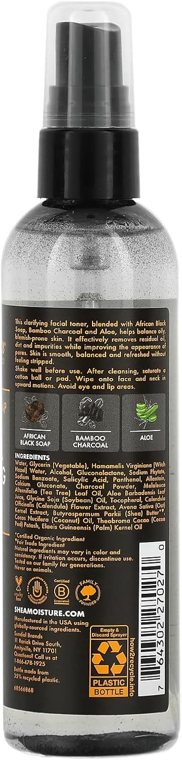 Shea Moisture African Black Soap Bamboo Charcoal Detoxifying Toner 4.5 oz / 133 ml - For Oily & Blemish-Prone Skin