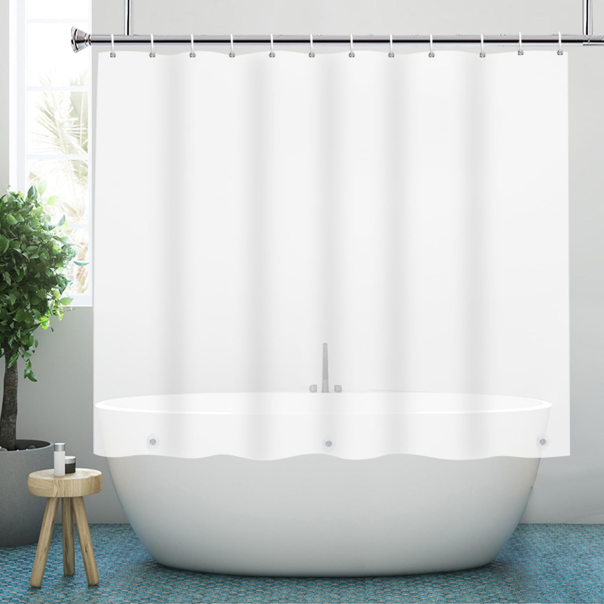 YISURE Short Shower Curtain 150cm Drop, Semitransparent PEVA Shorter Length Curtain with Magnets and Plastic Hooks, 70.9" W x 59.1" L