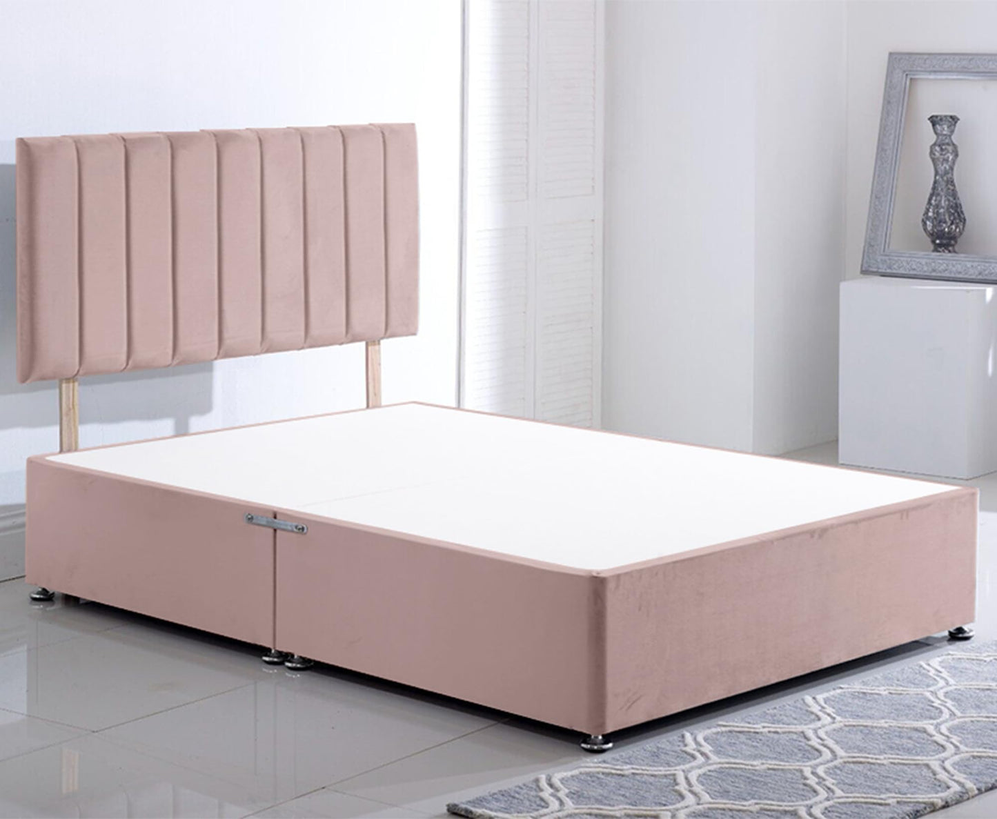 ComfoRest Small Double Divan Bed with No Drawers - 4FT - (Pink Plush) - Minimalist Frame for Compact Spaces - Reliable Design for Versatile Living