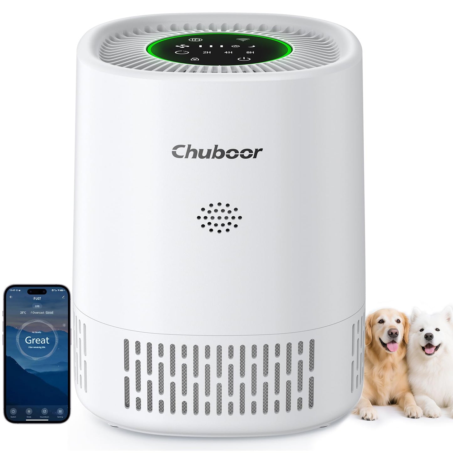 Smart Air Purifier for Home,CADR 250m?/h for 45m?, App/Alexa Control, 24dB Quiet Sleep Mode, Chuboor H13 HEPA Air Purifier for Bedroom/office/Dorm for