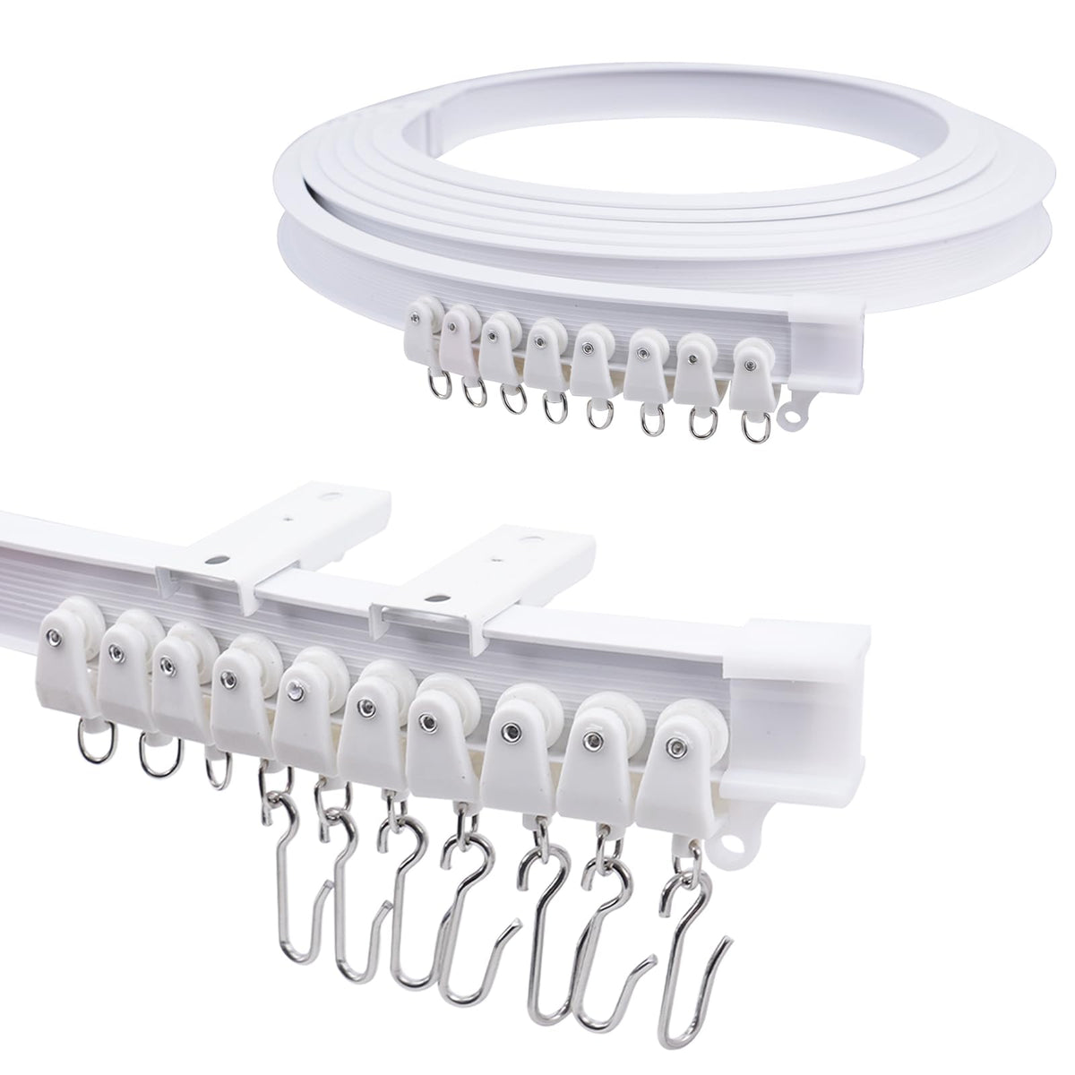 VirtuGro 4M/13FT Ceiling Curtain Track Flexible Bendable Curtain Rail Curved Curtain Tracks and Fittings with S Hooks for Bay Window, Room Divider,