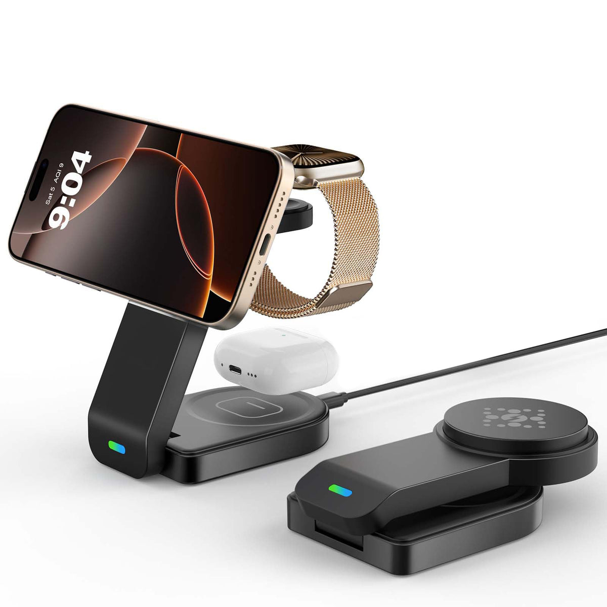 GLILAVOX Magnetic foldable Wireless Charger for Apple,Travel Wireless Charging Station for iPhone 17/Air/16/15/14/13/12 Series,Charger for iWatch