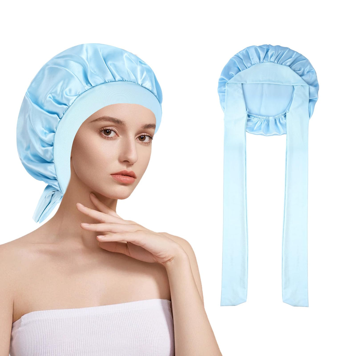 KissDate Mulberry Silk Bonnet for Sleeping, 19 Momme Silks Sleep Cap Natural Silks Hair Wrap for Sleeping, Silk Bonnet with Tie Band for Women Hair