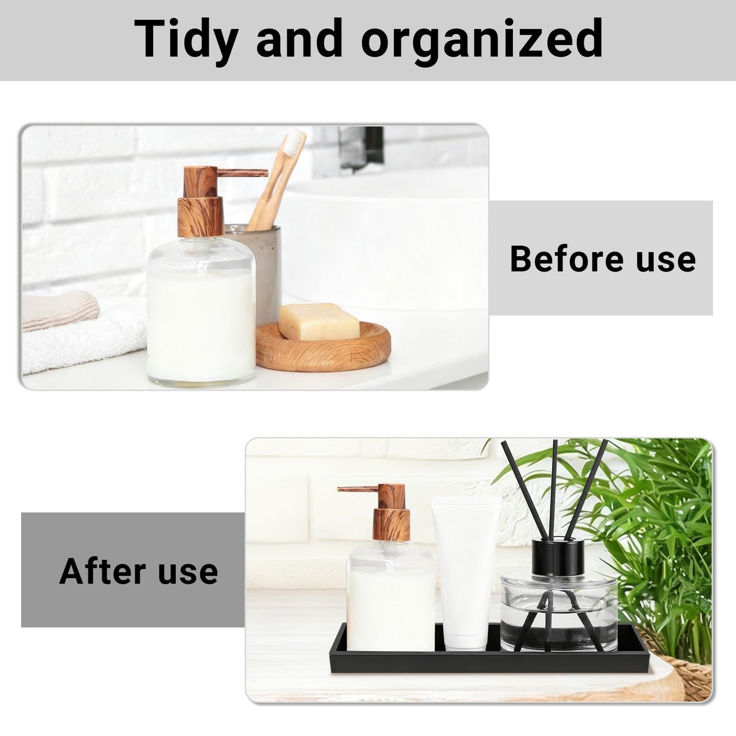 TAIVIN 2 Pcs Bathroom Tray, Black Silicone Vanity Tray,25x11x2 cm