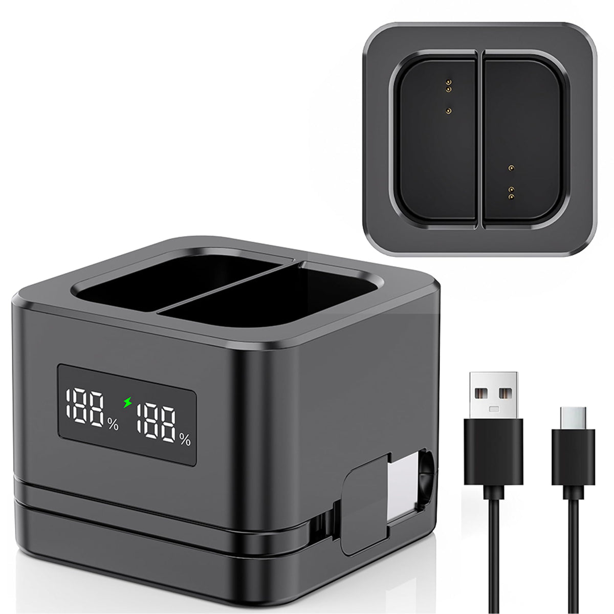 Dual Ring Battery charger/Charging Station with LED Display,Compatible with Ring Video Doorbell 2/3/4/3Plus/Spotlight Cam/Peephole/Solar Floodlight