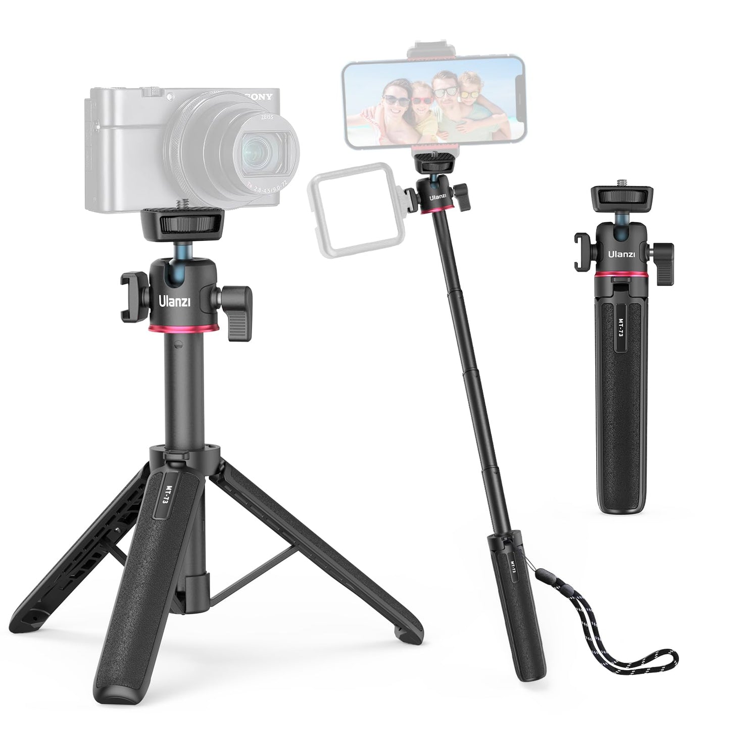 ULANZI MT-73 Extension Pole Tripod, Mini Selfie Stick Tripod Stand Handle Grip for Webcam Canon G7X Mark III Sony ZV-1 RX100 VII A6400 A6600 Cameras