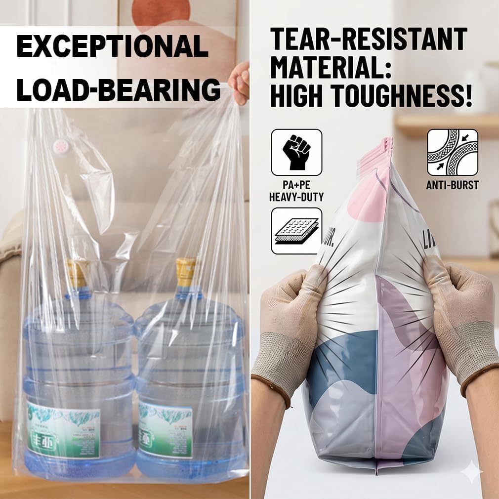 ZFFAFUR No-Pump Compression Bags 2-Pack Large – Press & Seal Instantly Saves Space, Keeps Clothes, Duvets, Pillows & Blankets Dry