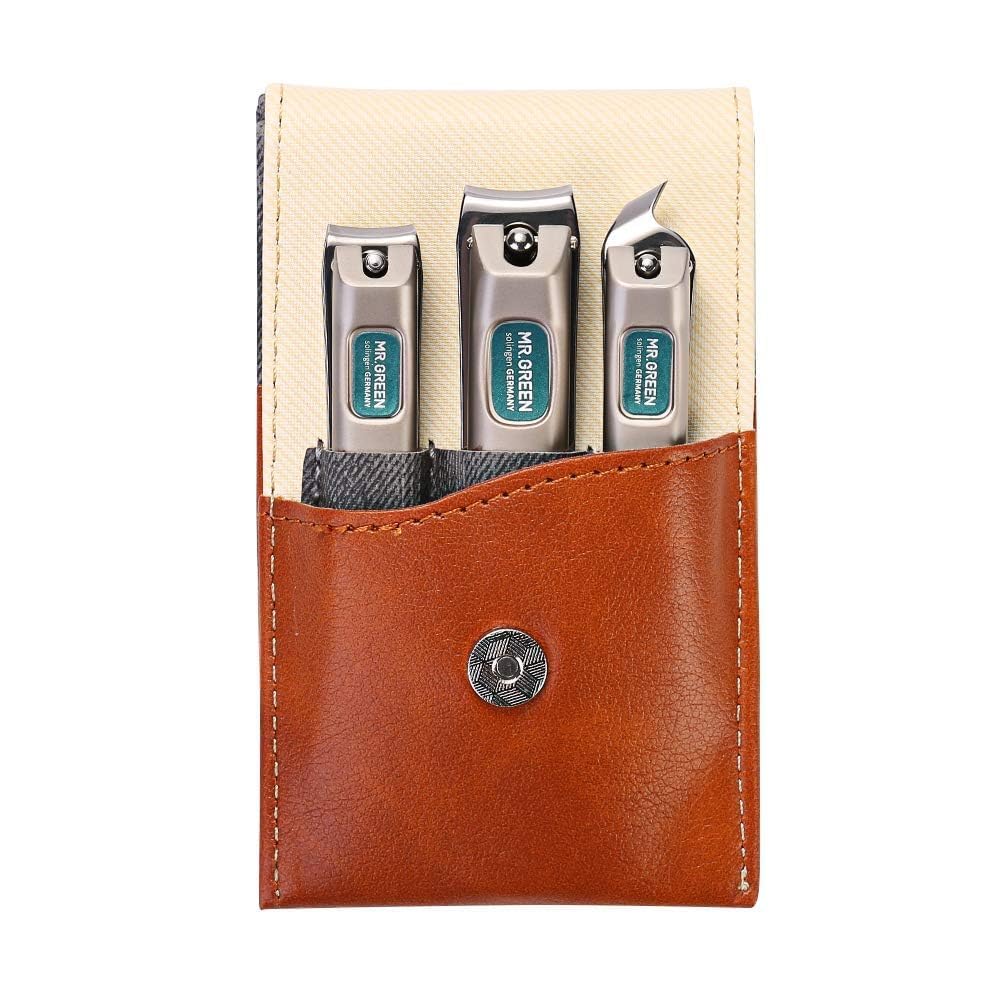 MR.GREEN Manicure Pedicure Sets, 3 Pcs Nail Clippers Set, German Premium Stainless Steel Nail Clippers with High-end Leather Case, Professional