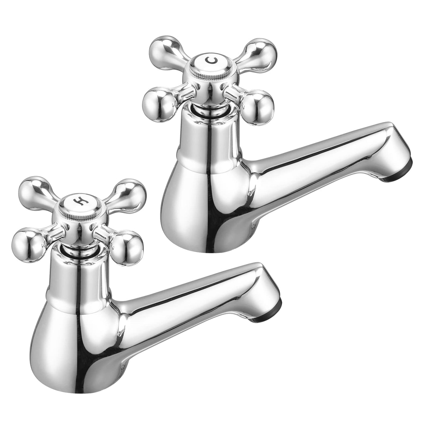 Wasserrhythm Basin Pillar Taps Pair Twin Bathroom Sink Taps Victorian Traditional Chrome Brass Cross Lever Two Wash Basin Tap Hot and Cold Taps