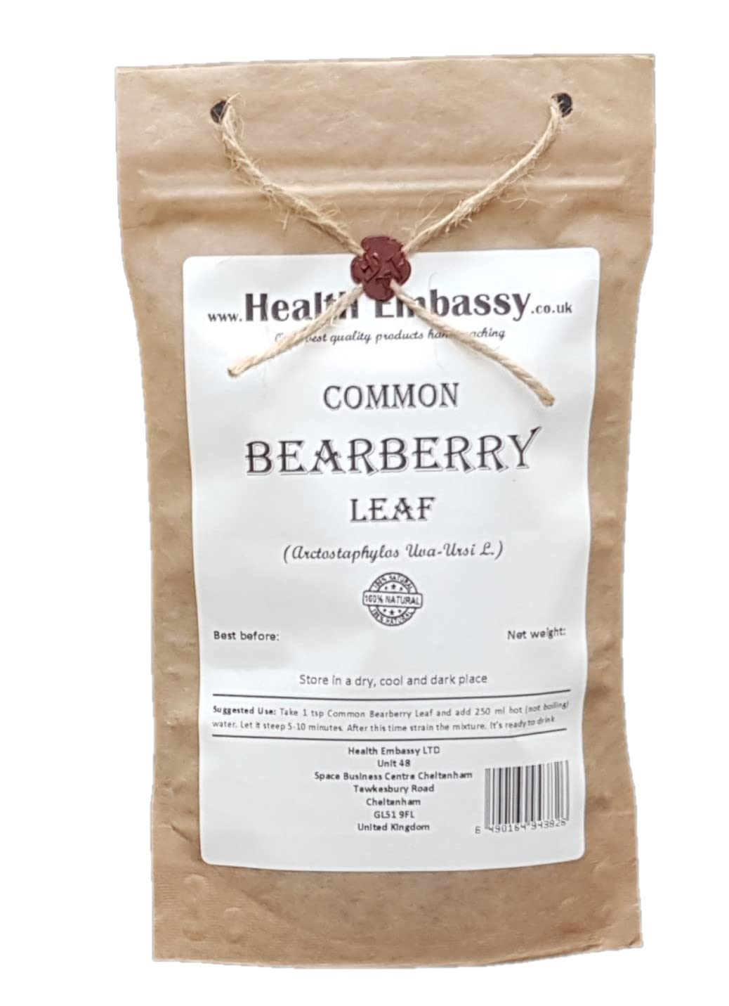 Health Embassy Common Bearberry Leaf Tea | Arctostaphylos Uva-Ursi L | 100g
