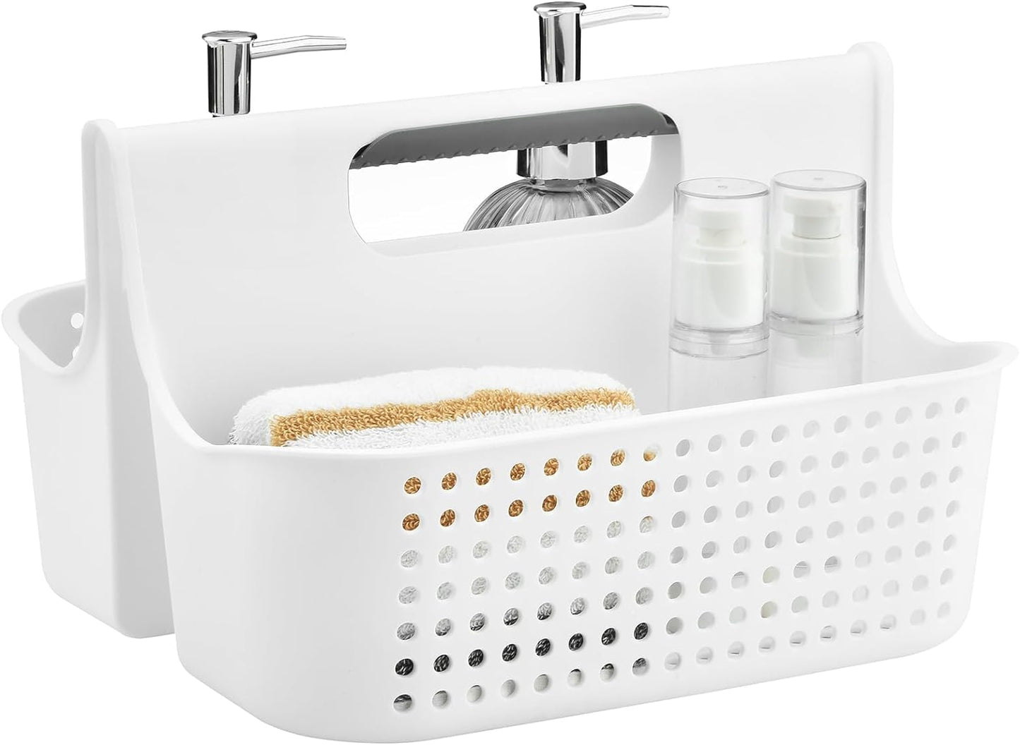 ALINK Plastic Shower Caddy Basket, Portable Divided Cleaning Supply Storage Organizer with Handle for College Dorm Bathroom (white)