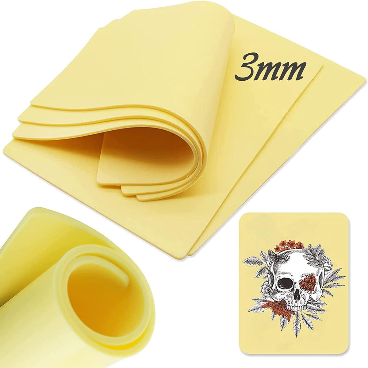Unihuby A4 Fake Skin 3mm Tattoo Skins 3Pcs Tattoos Practice Skin 20x30cm Fake Tattoos Skin 3mm for Realistic Double-Sided Tattoo Practice
